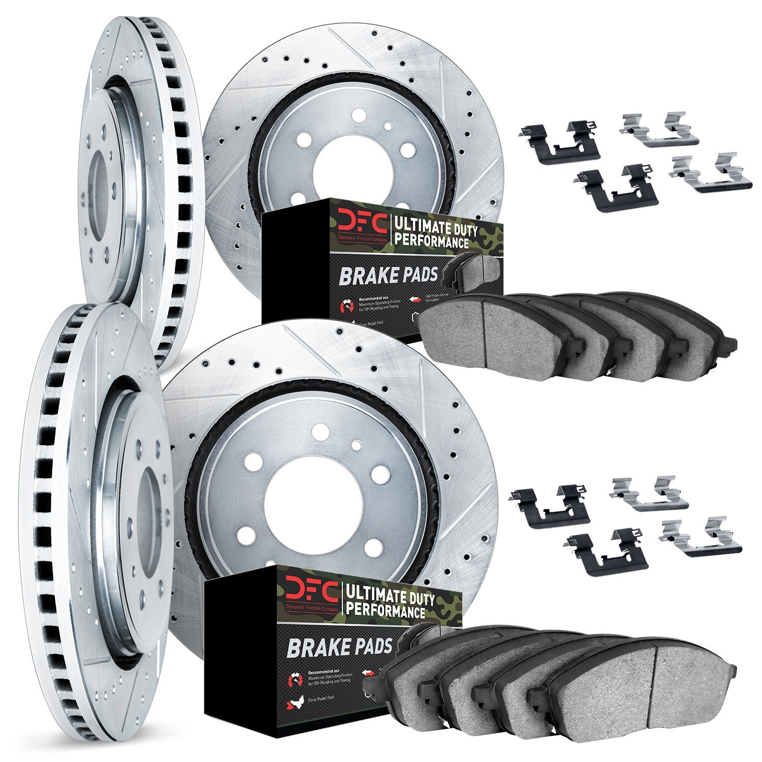7414-40009 Drilled/Slotted Brake Rotors with Ultimate-Duty Brake Pads Kit & Hardware [Silver], Fits Select Mopar, Position: Fron