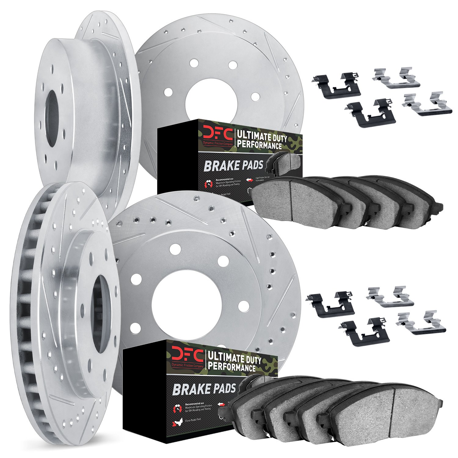 7414-54006 Drilled/Slotted Brake Rotors with Ultimate-Duty Brake Pads Kit & Hardware [Silver], 1997-2004 Ford/Lincoln/Mercury/Ma