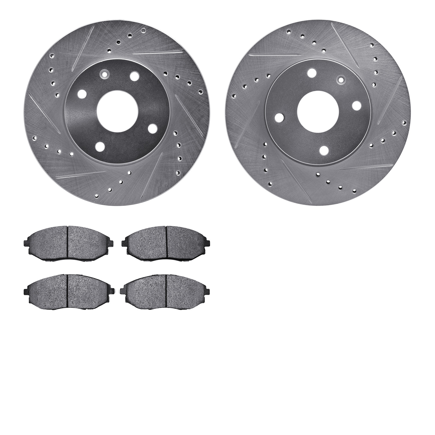 7502-01009 Drilled/Slotted Brake Rotors w/5000 Advanced Brake Pads Kit [Silver], 2004-2009 Multiple Makes/Models, Position: Fron