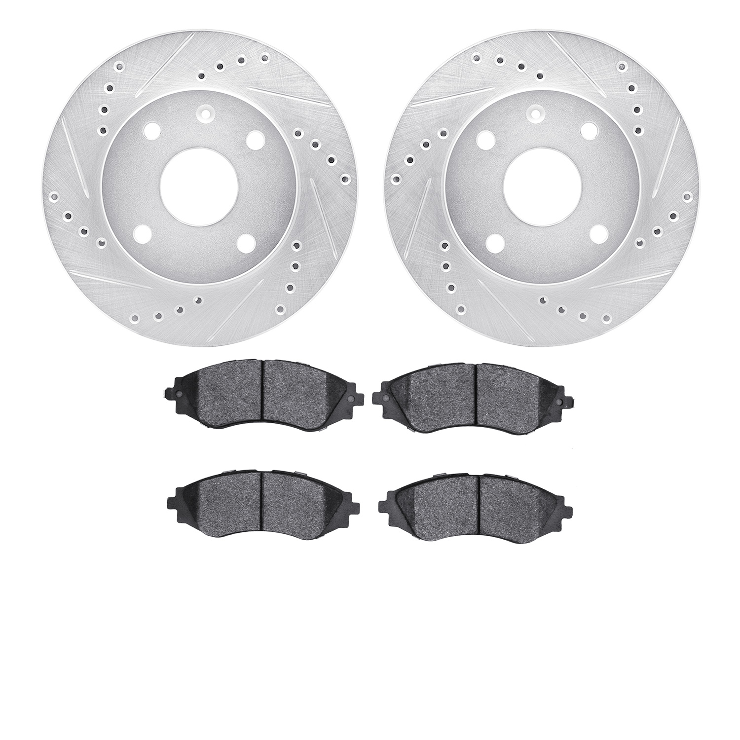 7502-01011 Drilled/Slotted Brake Rotors w/5000 Advanced Brake Pads Kit [Silver], 2004-2010 Multiple Makes/Models, Position: Fron