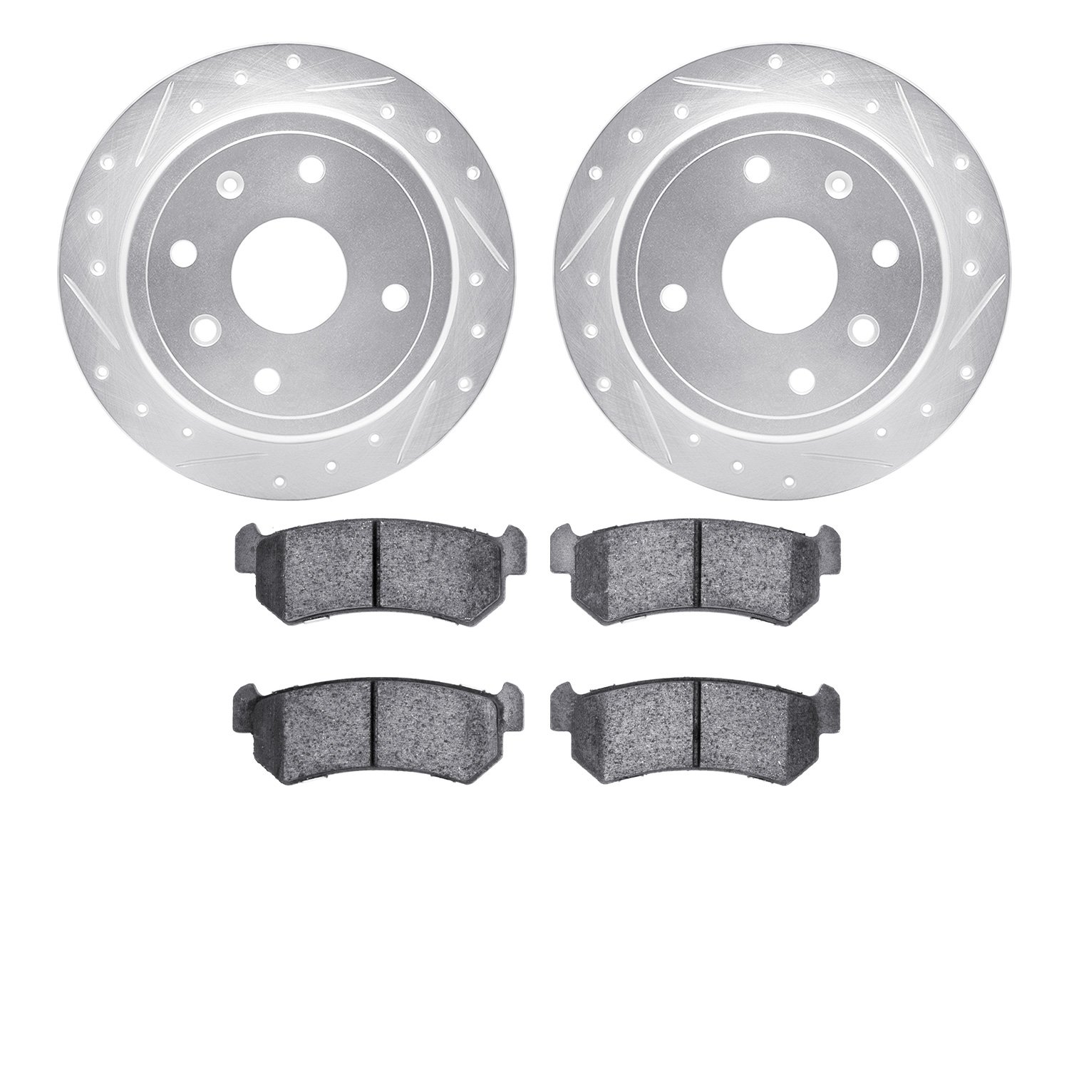 7502-01012 Drilled/Slotted Brake Rotors w/5000 Advanced Brake Pads Kit [Silver], 2004-2007 Multiple Makes/Models, Position: Rear