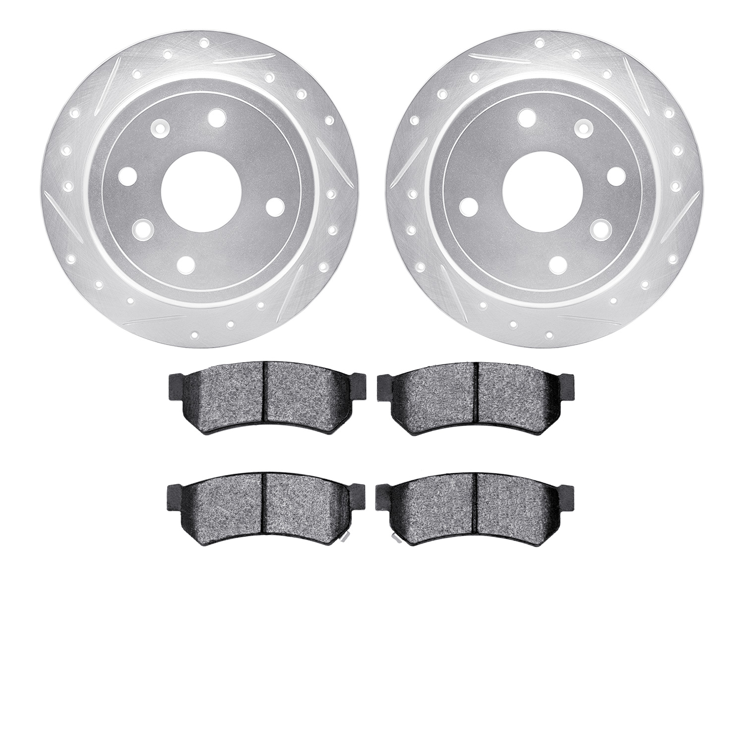 7502-01013 Drilled/Slotted Brake Rotors w/5000 Advanced Brake Pads Kit [Silver], 2007-2010 Multiple Makes/Models, Position: Rear