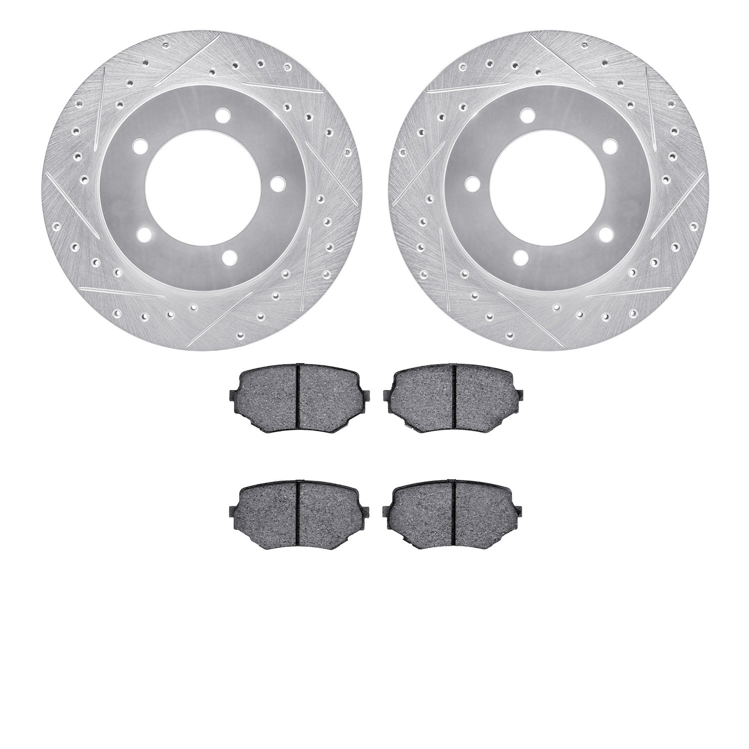 7502-01014 Drilled/Slotted Brake Rotors w/5000 Advanced Brake Pads Kit [Silver], 1996-1998 Suzuki, Position: Front