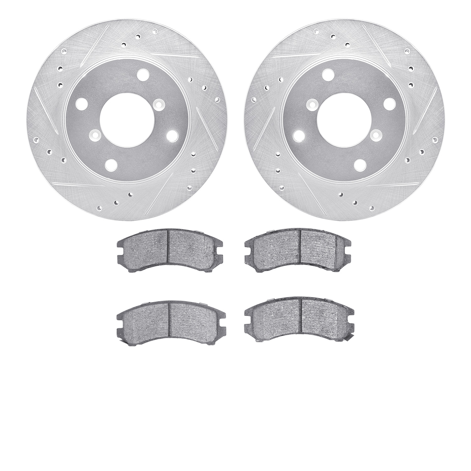 7502-01016 Drilled/Slotted Brake Rotors w/5000 Advanced Brake Pads Kit [Silver], 1989-1994 Suzuki, Position: Front