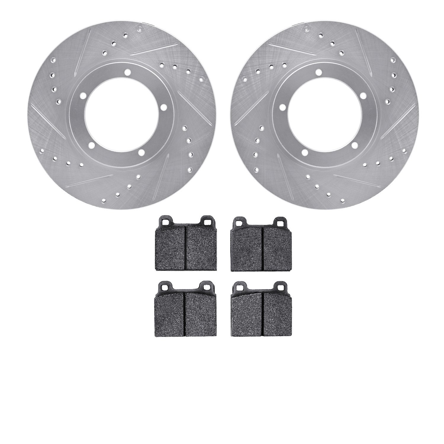 7502-02003 Drilled/Slotted Brake Rotors w/5000 Advanced Brake Pads Kit [Silver], 1975-1983 Porsche, Position: Front