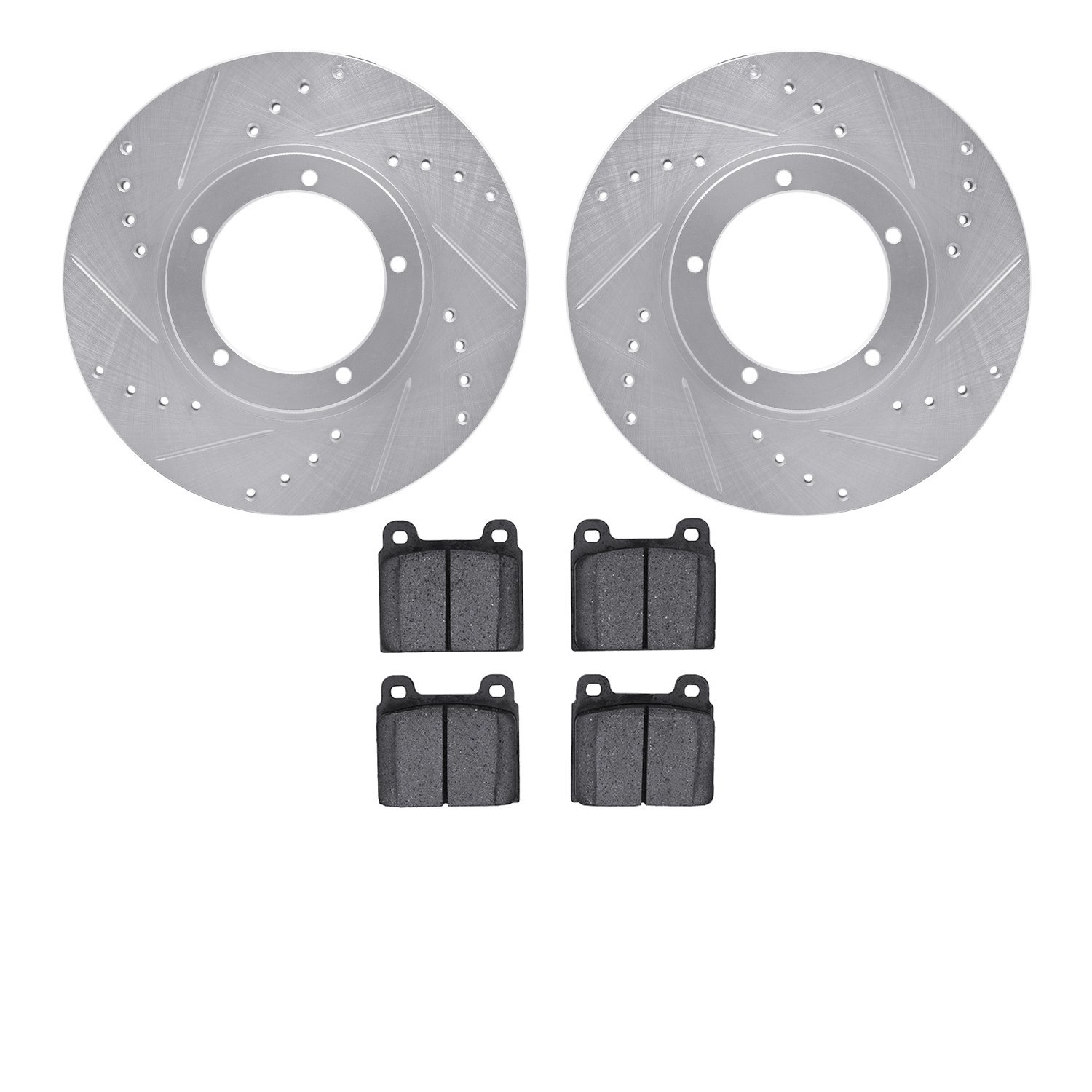 7502-02004 Drilled/Slotted Brake Rotors w/5000 Advanced Brake Pads Kit [Silver], 1969-1977 Porsche, Position: Front