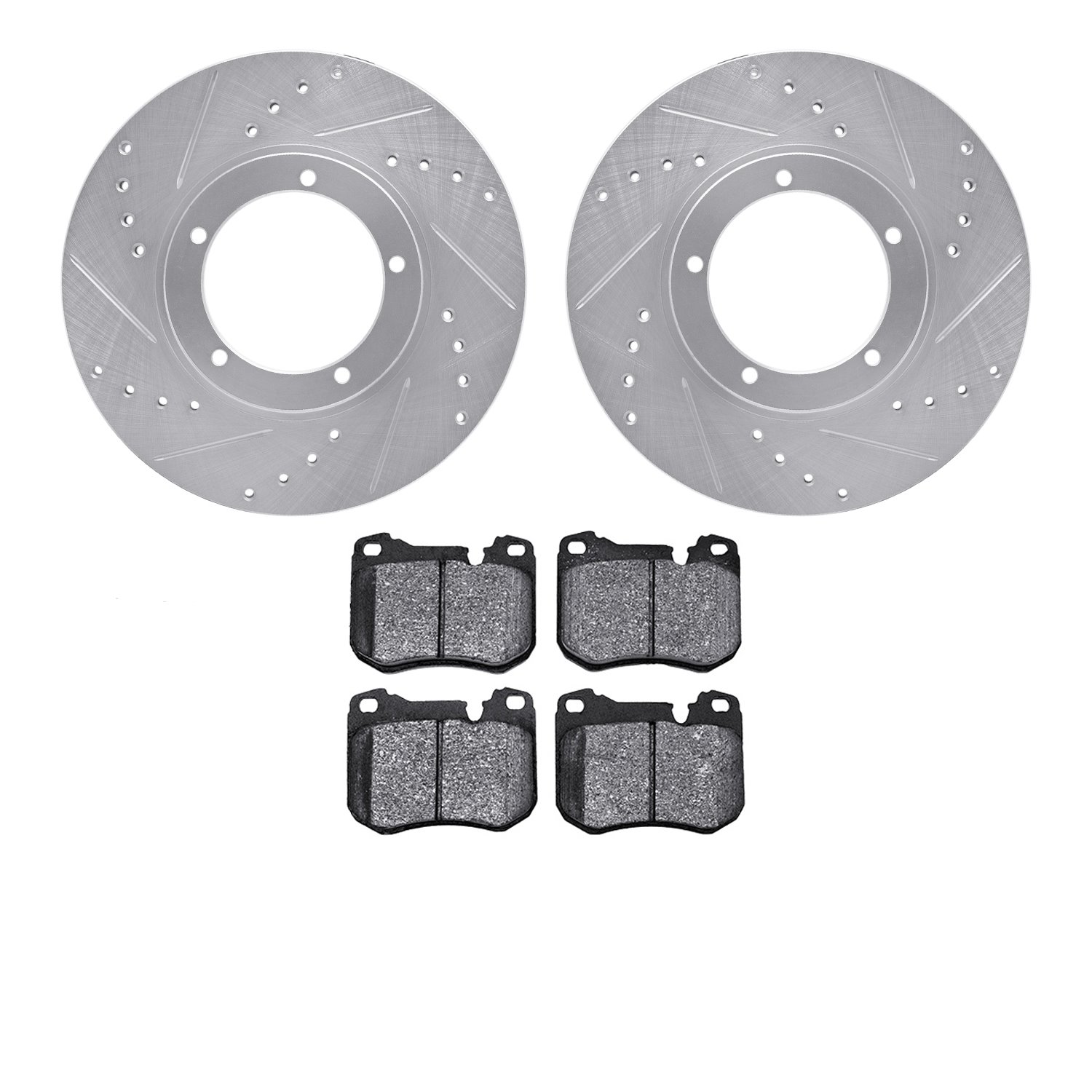 7502-02050 Drilled/Slotted Brake Rotors w/5000 Advanced Brake Pads Kit [Silver], 1977-1988 Porsche, Position: Front