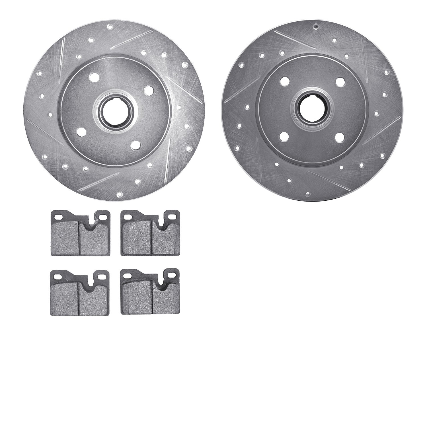 7502-02068 Drilled/Slotted Brake Rotors w/5000 Advanced Brake Pads Kit [Silver], 1977-1982 Porsche, Position: Front