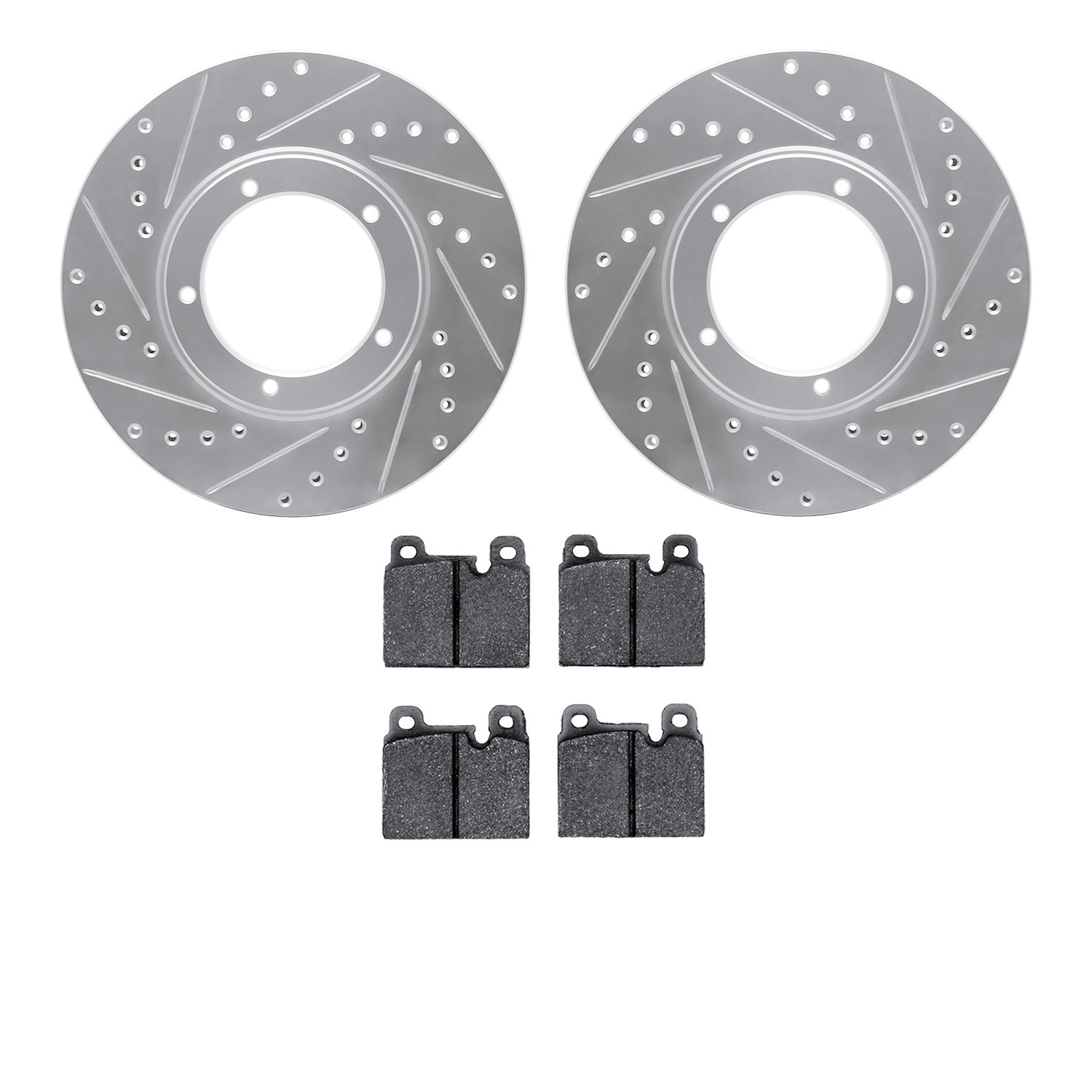 7502-02083 Drilled/Slotted Brake Rotors w/5000 Advanced Brake Pads Kit [Silver], 1984-1989 Porsche, Position: Front