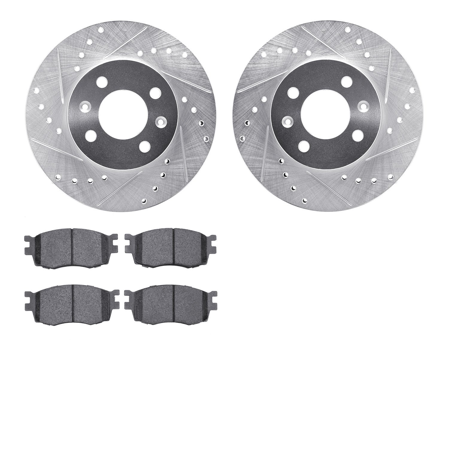 7502-03001 Drilled/Slotted Brake Rotors w/5000 Advanced Brake Pads Kit [Silver], 2006-2012 Multiple Makes/Models, Position: Fron