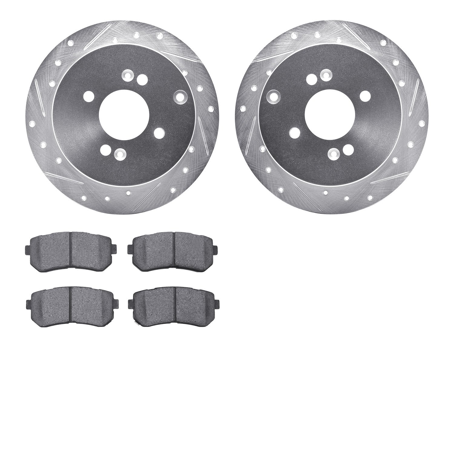 7502-03002 Drilled/Slotted Brake Rotors w/5000 Advanced Brake Pads Kit [Silver], 2006-2012 Multiple Makes/Models, Position: Rear