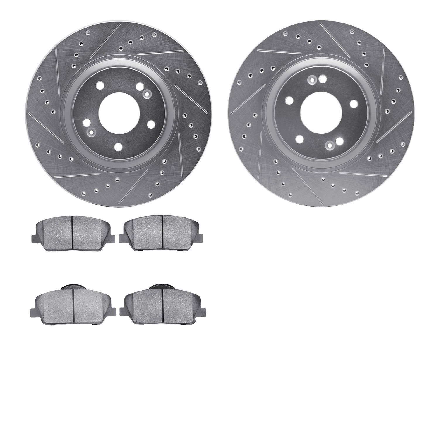 7502-03003 Drilled/Slotted Brake Rotors w/5000 Advanced Brake Pads Kit [Silver], 2011-2015 Kia/Hyundai/Genesis, Position: Front