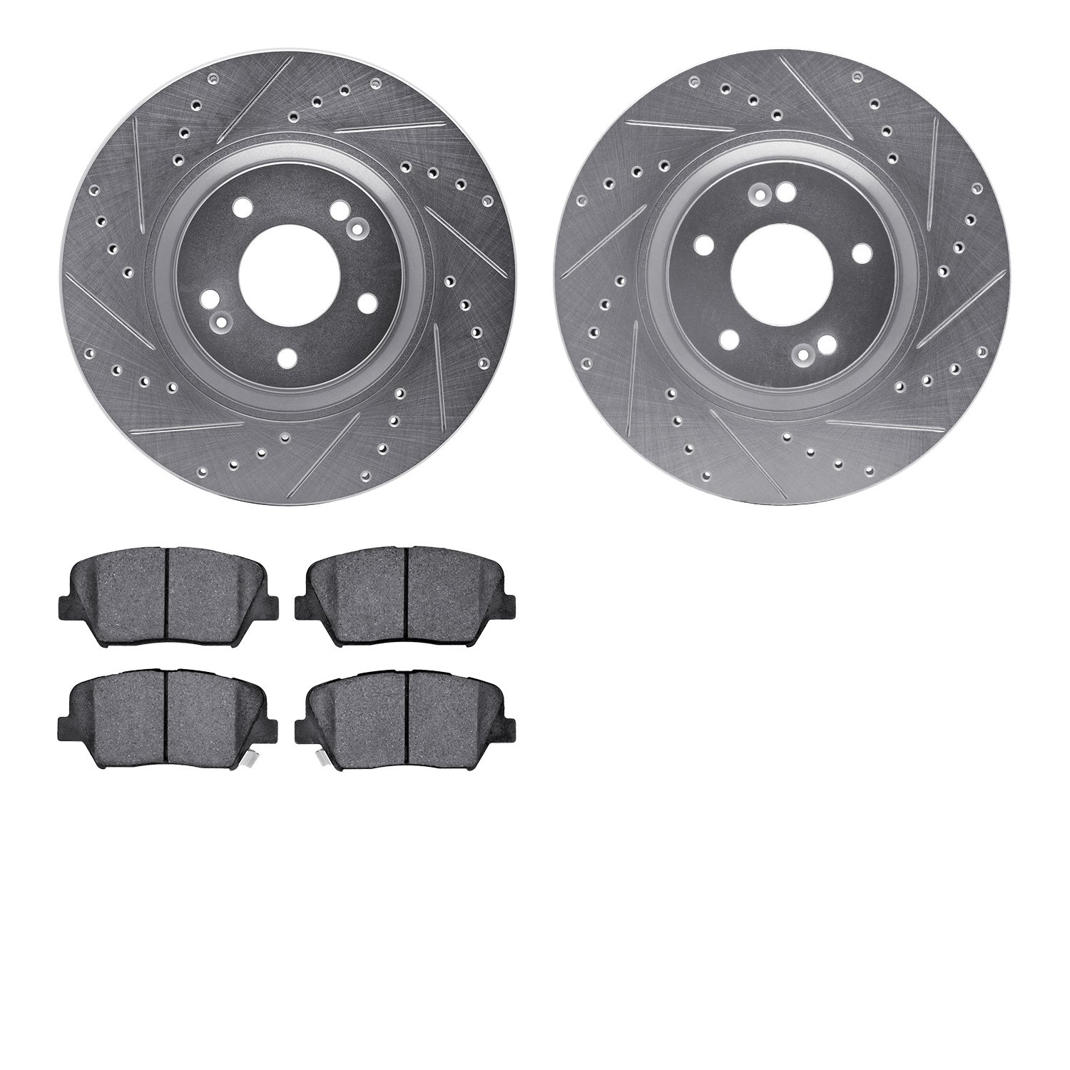 7502-03004 Drilled/Slotted Brake Rotors w/5000 Advanced Brake Pads Kit [Silver], Fits Select Kia/Hyundai/Genesis, Position: Fron