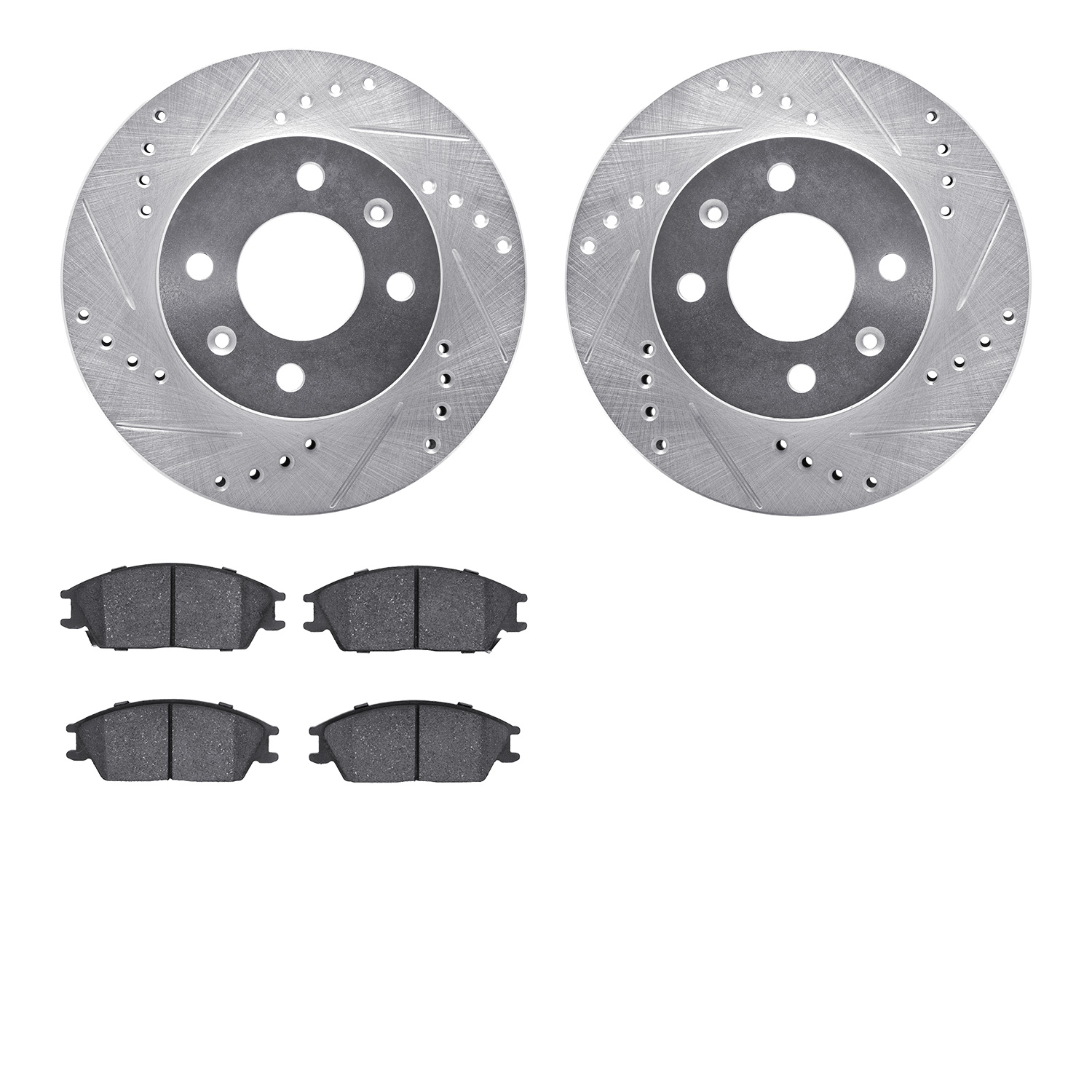 7502-03022 Drilled/Slotted Brake Rotors w/5000 Advanced Brake Pads Kit [Silver], 2003-2006 Multiple Makes/Models, Position: Fron