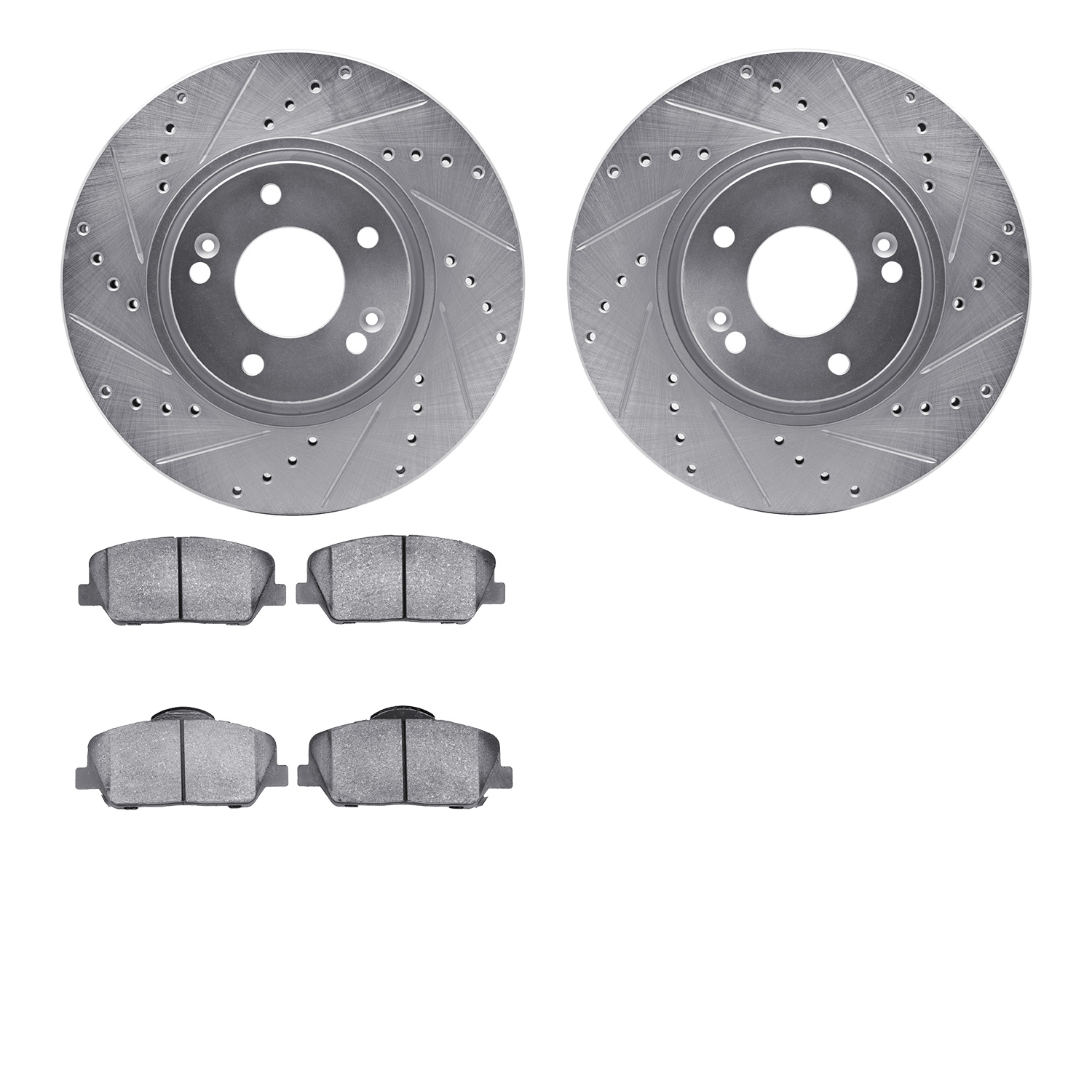 7502-03030 Drilled/Slotted Brake Rotors w/5000 Advanced Brake Pads Kit [Silver], 2013-2015 Kia/Hyundai/Genesis, Position: Front