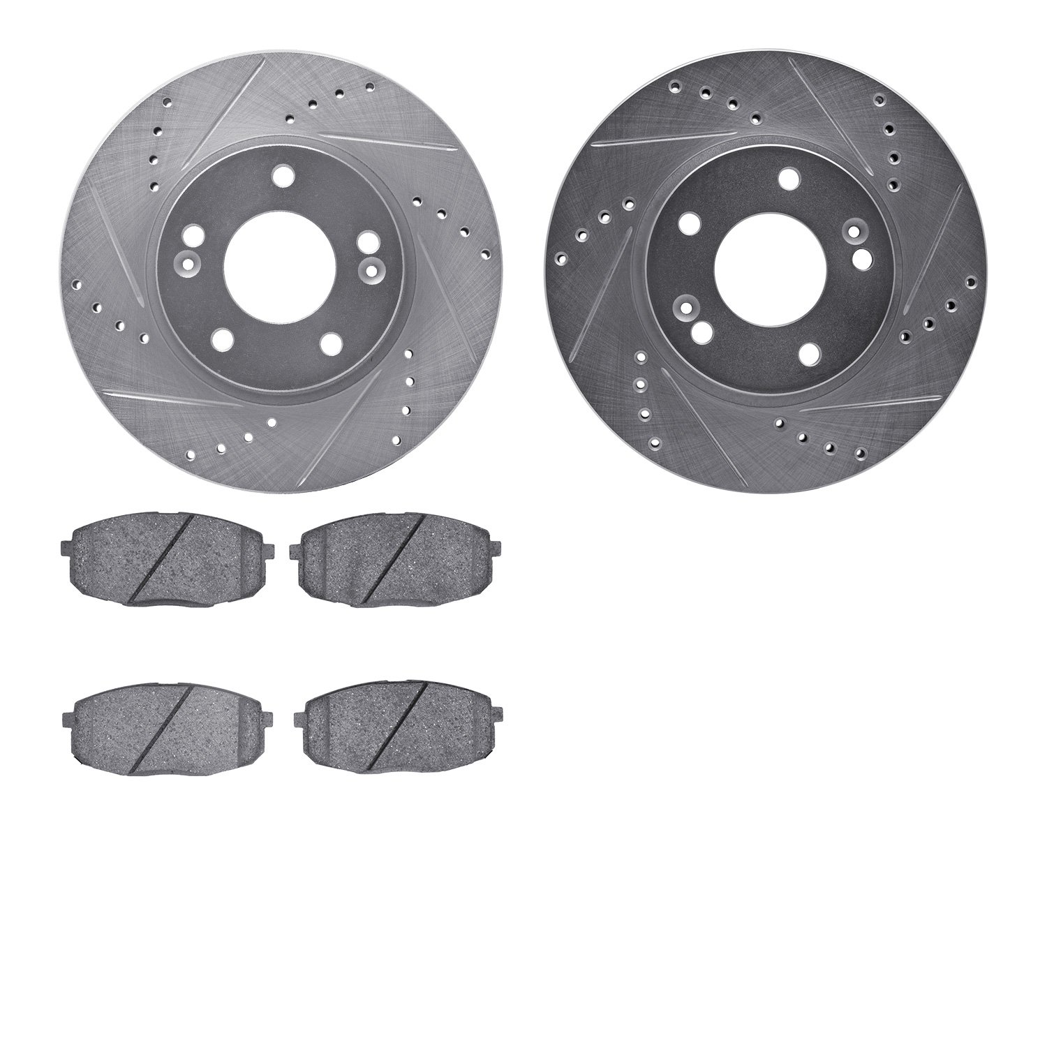 7502-03060 Drilled/Slotted Brake Rotors w/5000 Advanced Brake Pads Kit [Silver], Fits Select Kia/Hyundai/Genesis, Position: Fron