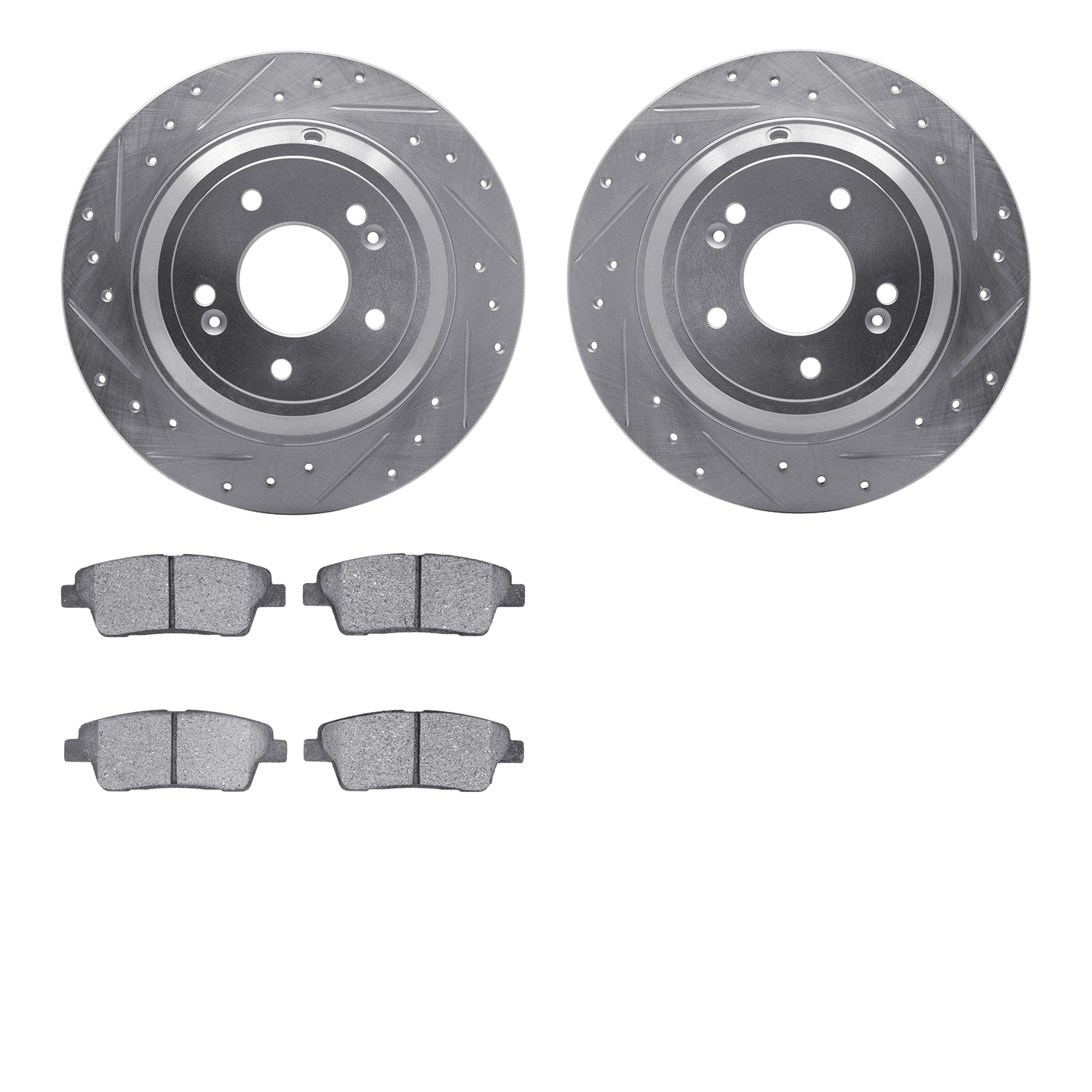 7502-03069 Drilled/Slotted Brake Rotors w/5000 Advanced Brake Pads Kit [Silver], 2018-2020 Kia/Hyundai/Genesis, Position: Rear