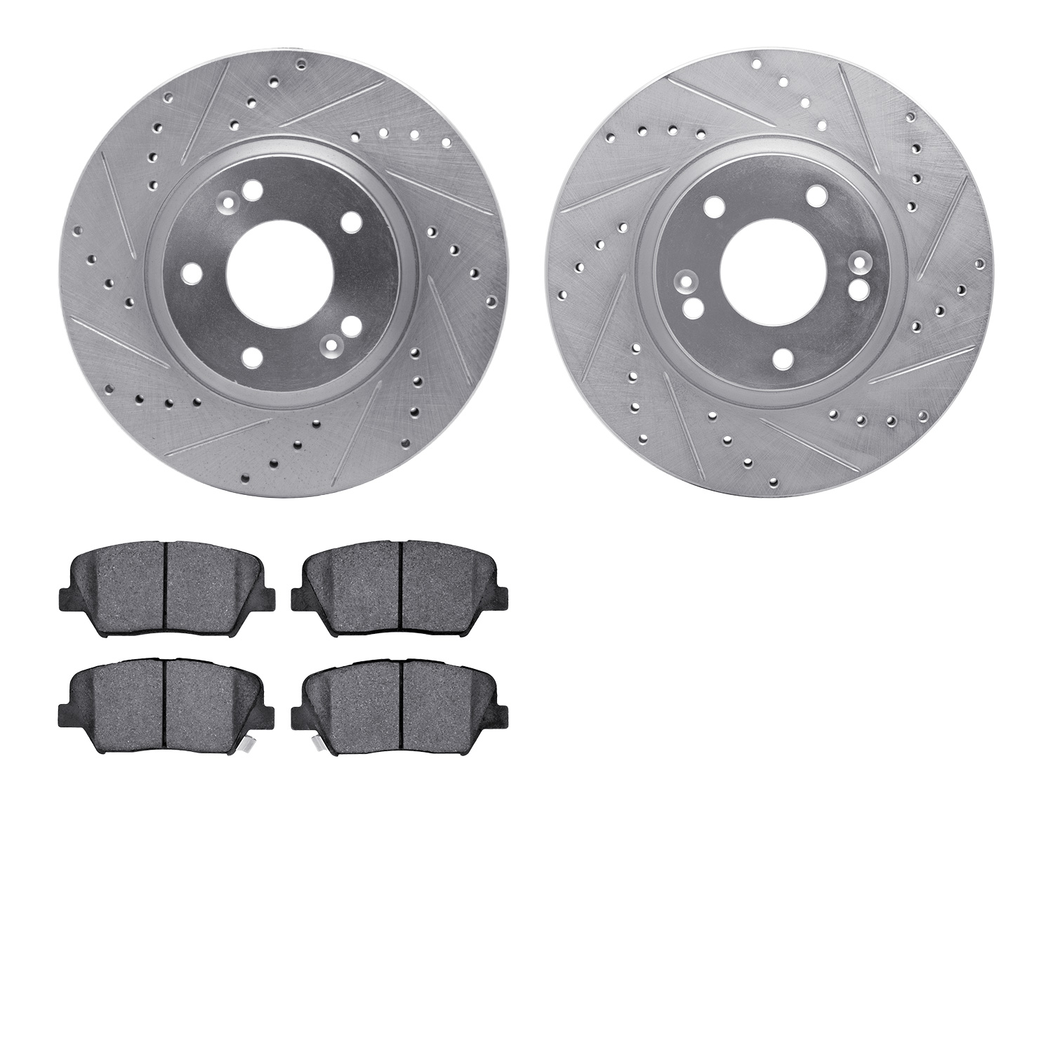 7502-03082 Drilled/Slotted Brake Rotors w/5000 Advanced Brake Pads Kit [Silver], 2010-2013 Kia/Hyundai/Genesis, Position: Front