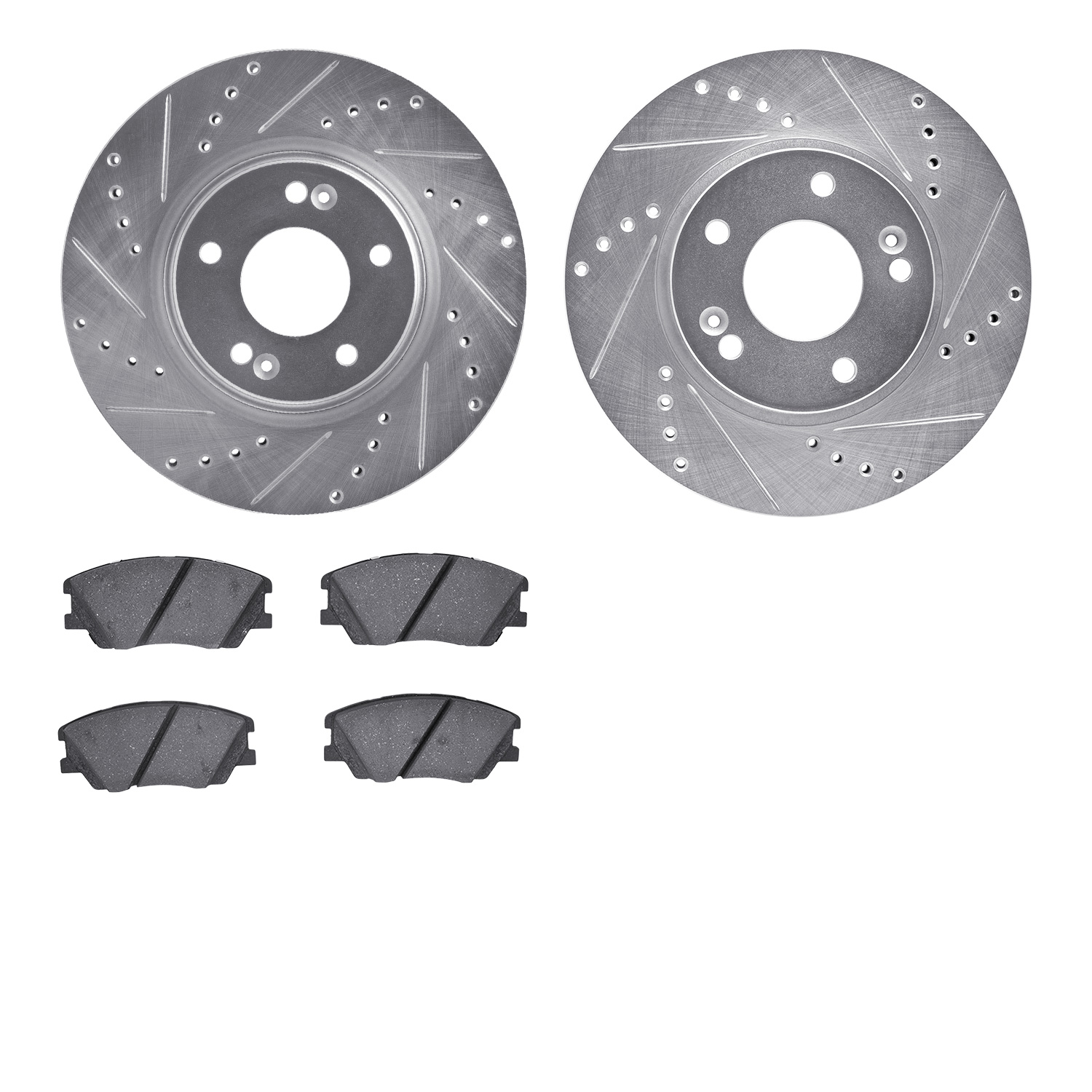 7502-03087 Drilled/Slotted Brake Rotors w/5000 Advanced Brake Pads Kit [Silver], Fits Select Kia/Hyundai/Genesis, Position: Fron