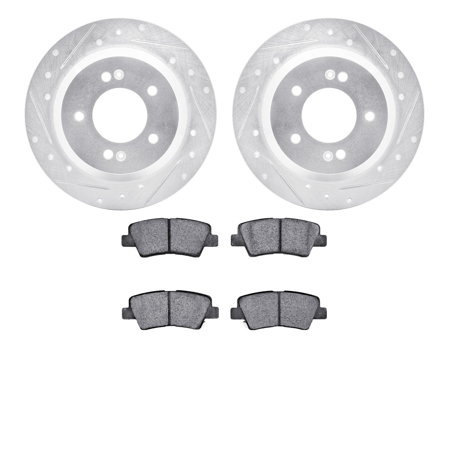 7502-03100 Drilled/Slotted Brake Rotors w/5000 Advanced Brake Pads Kit [Silver], Fits Select Kia/Hyundai/Genesis, Position: Rear