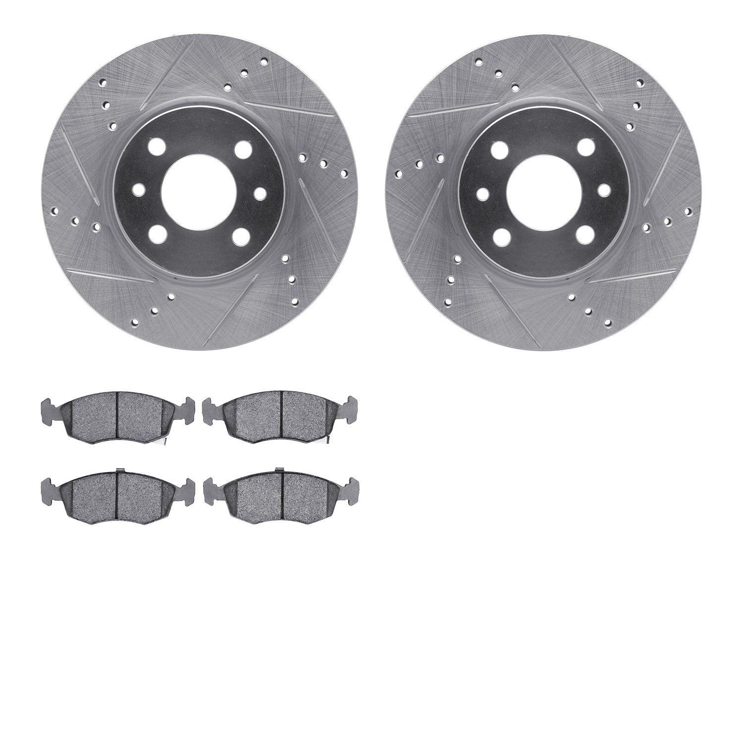 7502-07001 Drilled/Slotted Brake Rotors w/5000 Advanced Brake Pads Kit [Silver], 2012-2019 Mopar, Position: Front