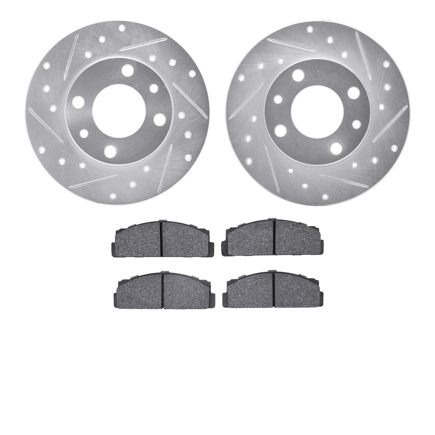 7502-07002 Drilled/Slotted Brake Rotors w/5000 Advanced Brake Pads Kit [Silver], 1968-1992 Multiple Makes/Models, Position: Fron