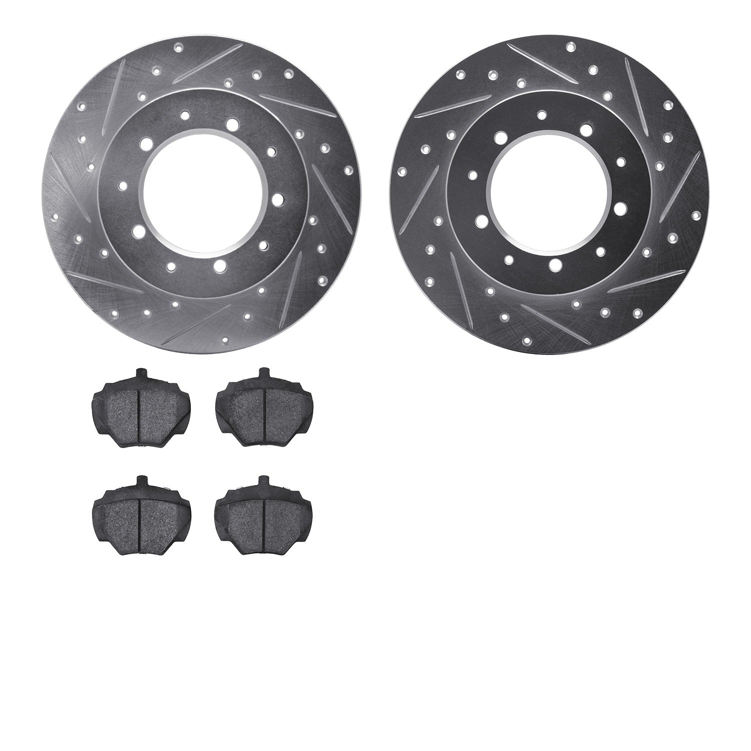 7502-11002 Drilled/Slotted Brake Rotors w/5000 Advanced Brake Pads Kit [Silver], 1974-2016 Land Rover, Position: Rear