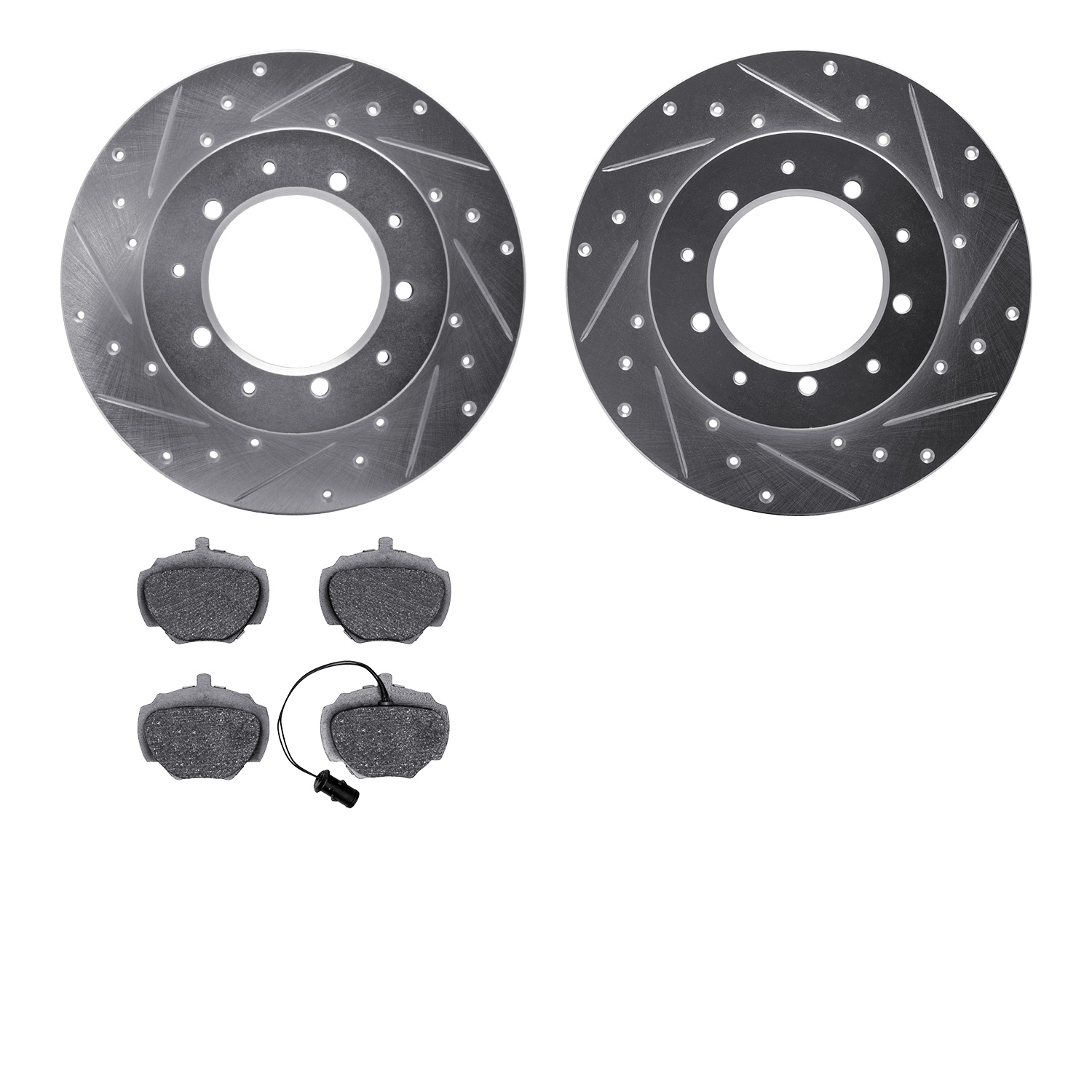 7502-11003 Drilled/Slotted Brake Rotors w/5000 Advanced Brake Pads Kit [Silver], 1987-1995 Land Rover, Position: Rear