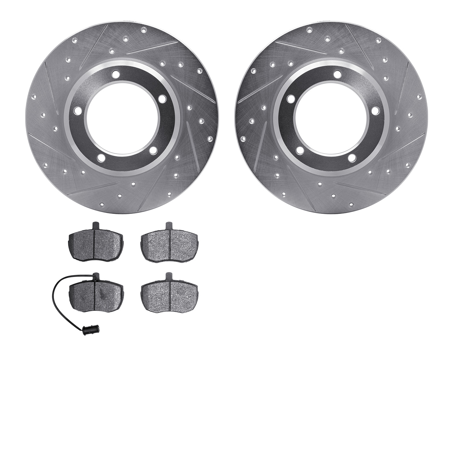 7502-11007 Drilled/Slotted Brake Rotors w/5000 Advanced Brake Pads Kit [Silver], 1987-1989 Land Rover, Position: Front