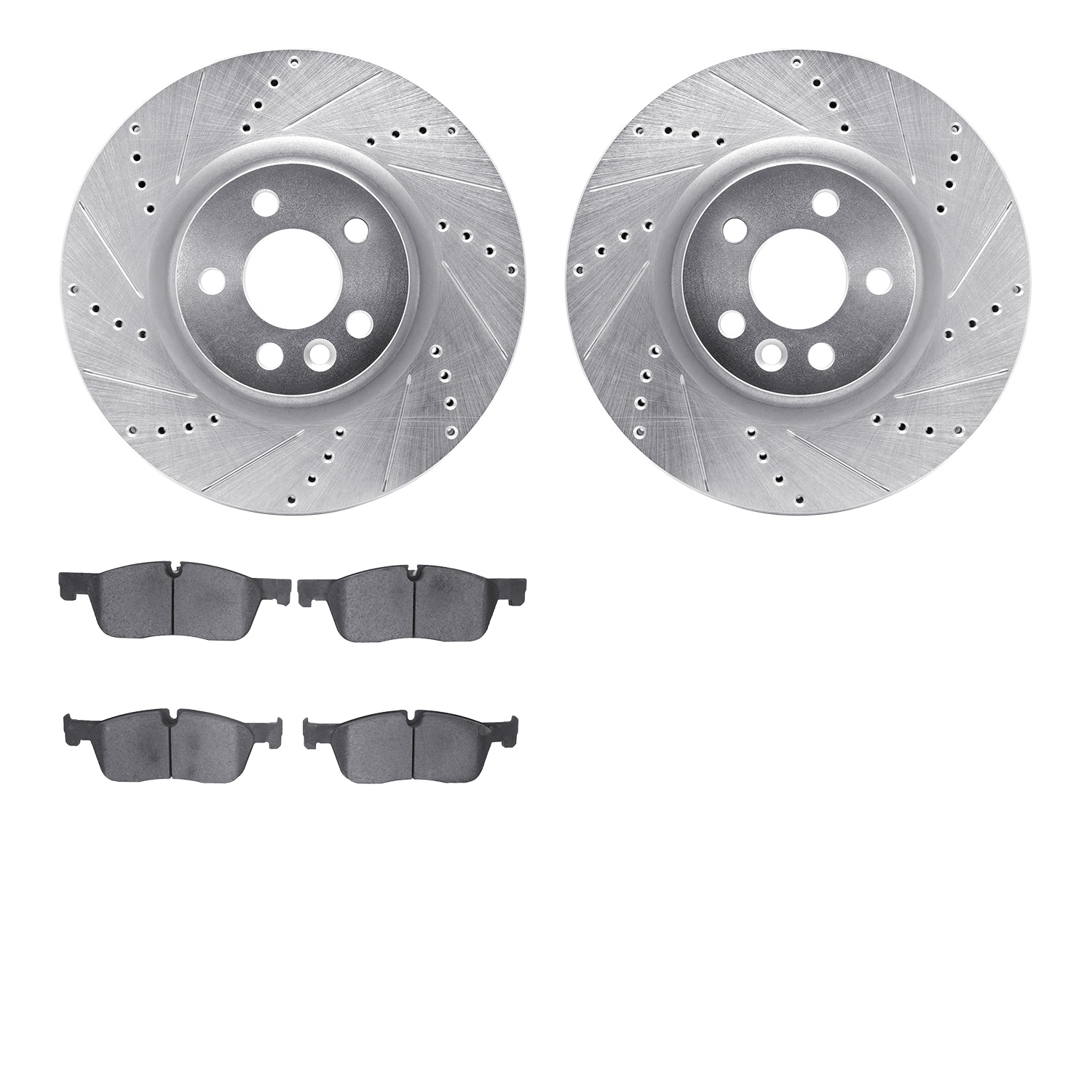 7502-11034 Drilled/Slotted Brake Rotors w/5000 Advanced Brake Pads Kit [Silver], 2015-2019 Multiple Makes/Models, Position: Fron