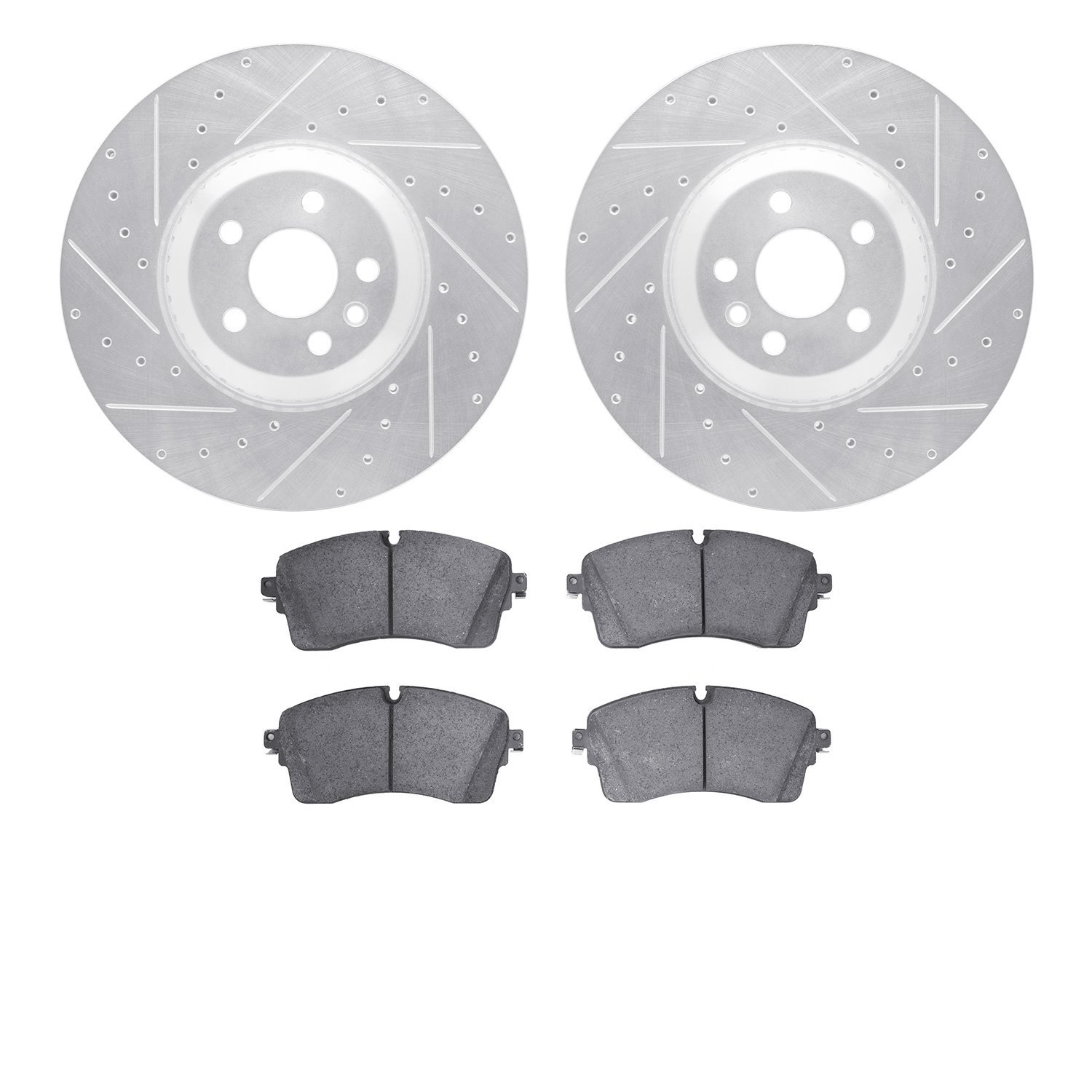 7502-11045 Drilled/Slotted Brake Rotors w/5000 Advanced Brake Pads Kit [Silver], 2020-2020 Land Rover, Position: Front
