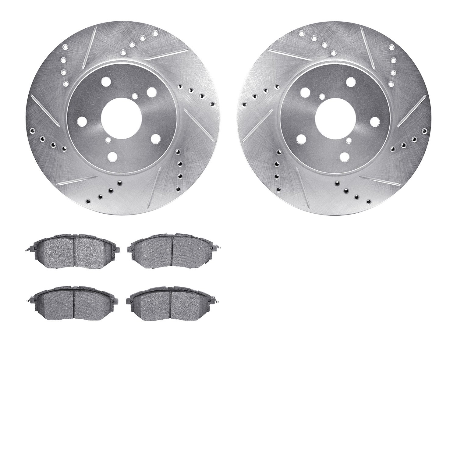 7502-13028 Drilled/Slotted Brake Rotors w/5000 Advanced Brake Pads Kit [Silver], 2015-2015 Subaru, Position: Front