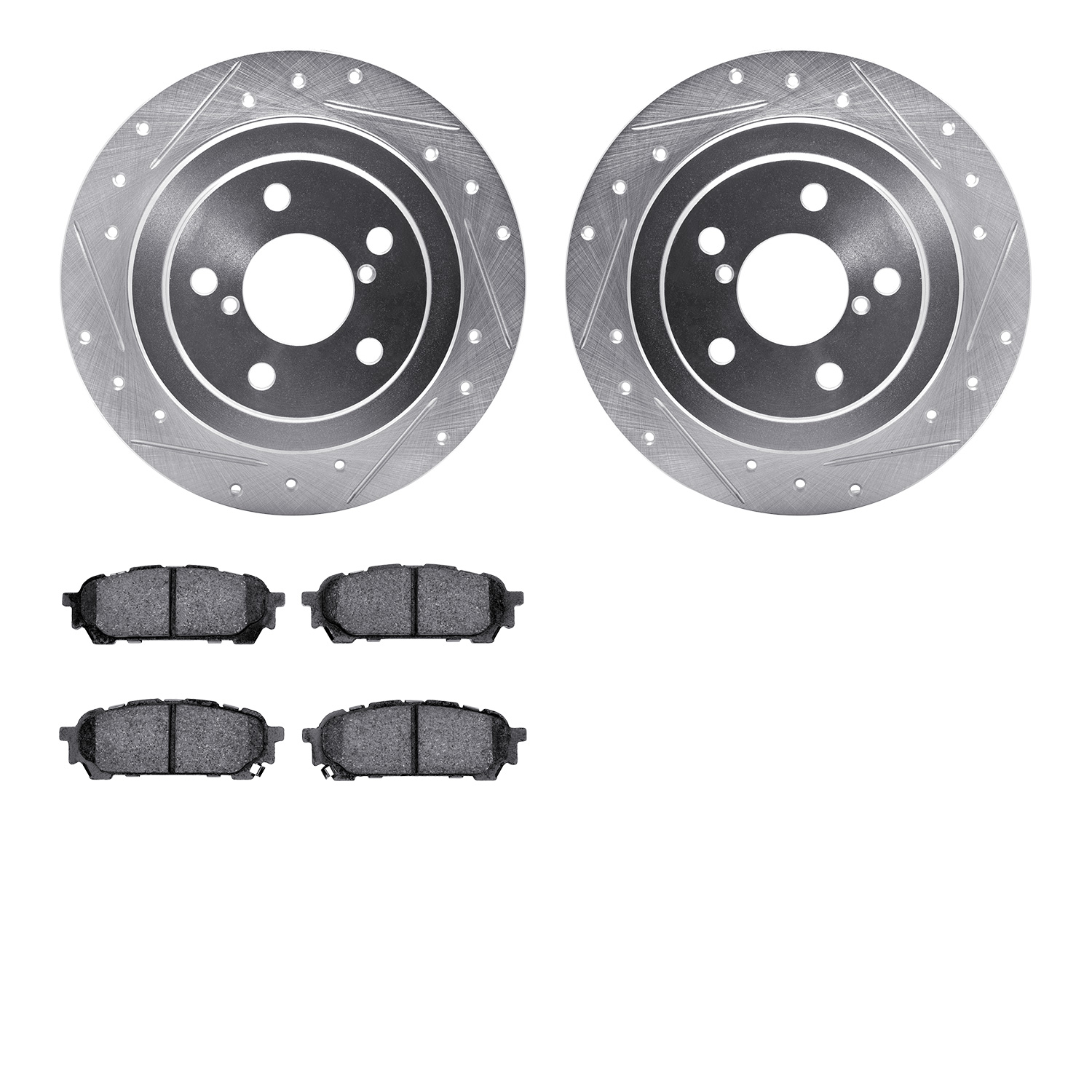 7502-13036 Drilled/Slotted Brake Rotors w/5000 Advanced Brake Pads Kit [Silver], 2003-2008 GM, Position: Rear