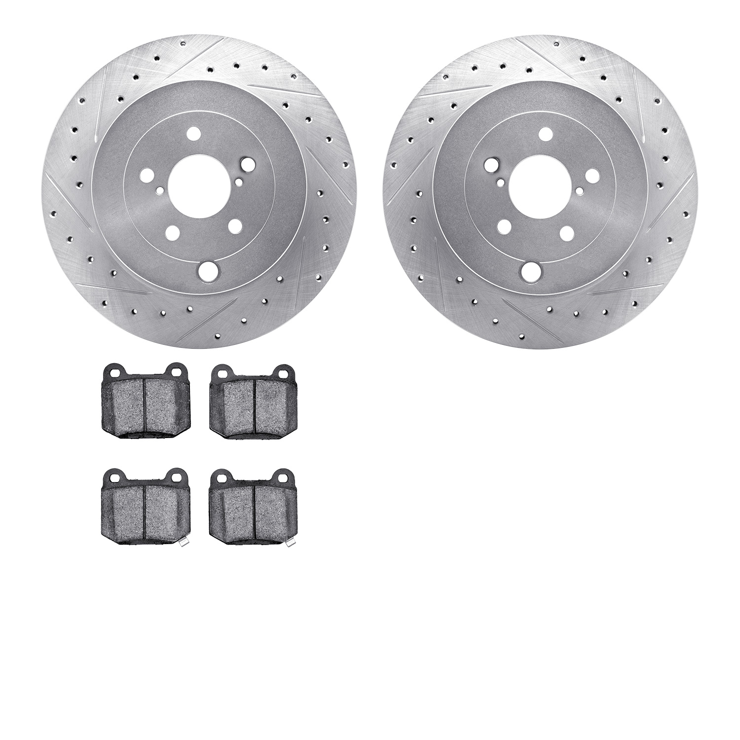 7502-13049 Drilled/Slotted Brake Rotors w/5000 Advanced Brake Pads Kit [Silver], 2017-2020 Multiple Makes/Models, Position: Rear