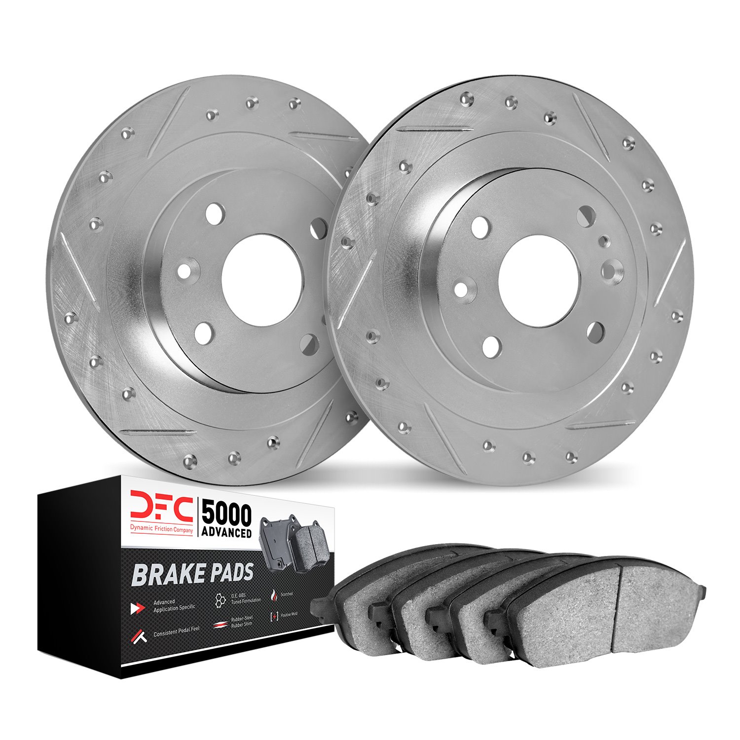 7502-14000 Drilled/Slotted Brake Rotors w/5000 Advanced Brake Pads Kit [Silver], 1961-1972 Multiple Makes/Models, Position: Fron