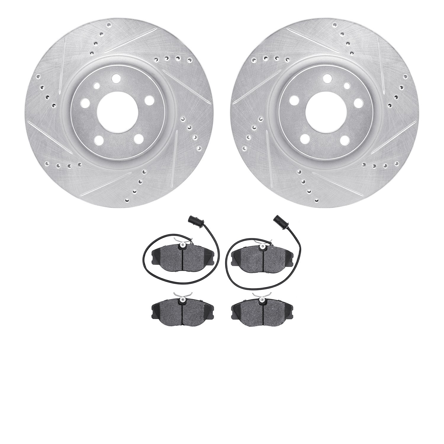 7502-16033 Drilled/Slotted Brake Rotors w/5000 Advanced Brake Pads Kit [Silver], 1991-1993 Alfa Romeo, Position: Front