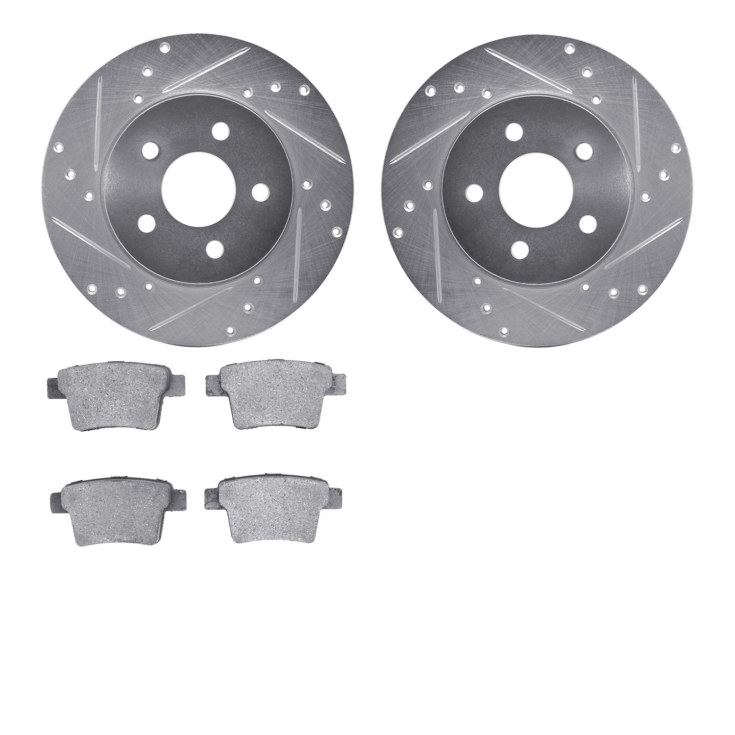 7502-20015 Drilled/Slotted Brake Rotors w/5000 Advanced Brake Pads Kit [Silver], 2005-2008 Multiple Makes/Models, Position: Rear