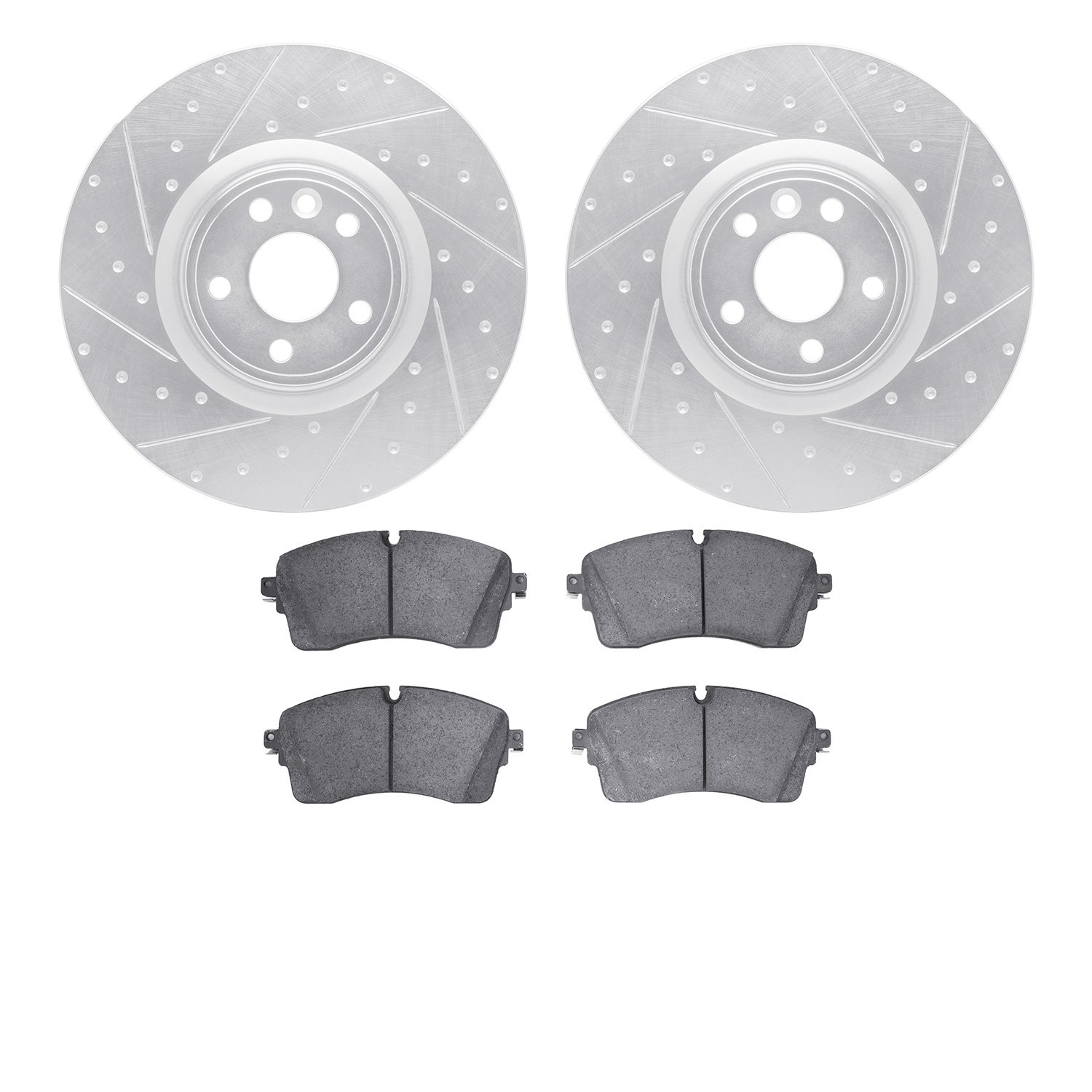 7502-20048 Drilled/Slotted Brake Rotors w/5000 Advanced Brake Pads Kit [Silver], 2018-2020 Multiple Makes/Models, Position: Fron