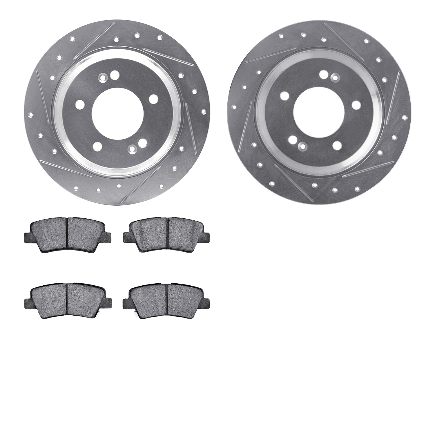 7502-21033 Drilled/Slotted Brake Rotors w/5000 Advanced Brake Pads Kit [Silver], Fits Select Kia/Hyundai/Genesis, Position: Rear