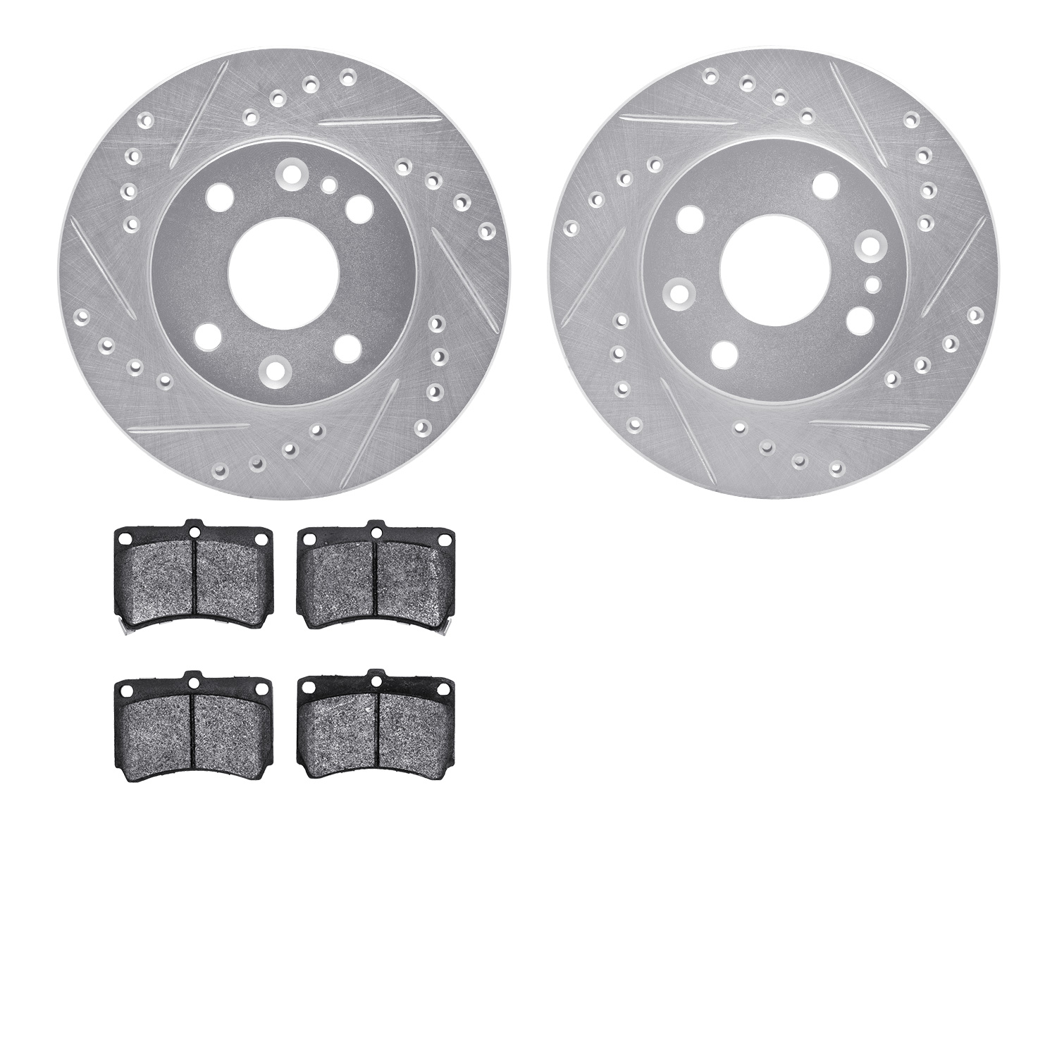 7502-21041 Drilled/Slotted Brake Rotors w/5000 Advanced Brake Pads Kit [Silver], 1994-2002 Multiple Makes/Models, Position: Fron