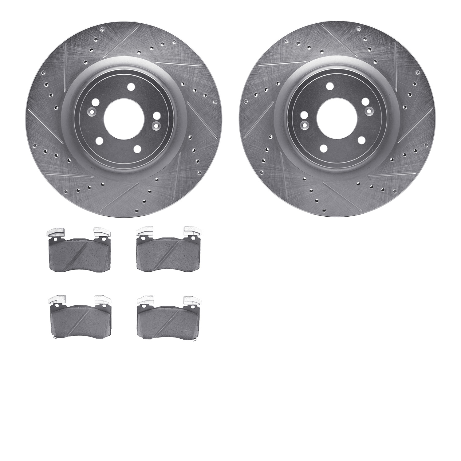 7502-21045 Drilled/Slotted Brake Rotors w/5000 Advanced Brake Pads Kit [Silver], Fits Select Kia/Hyundai/Genesis, Position: Fron