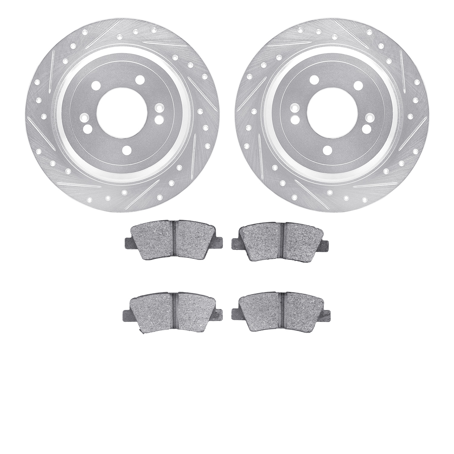 7502-21051 Drilled/Slotted Brake Rotors w/5000 Advanced Brake Pads Kit [Silver], Fits Select Kia/Hyundai/Genesis, Position: Rear