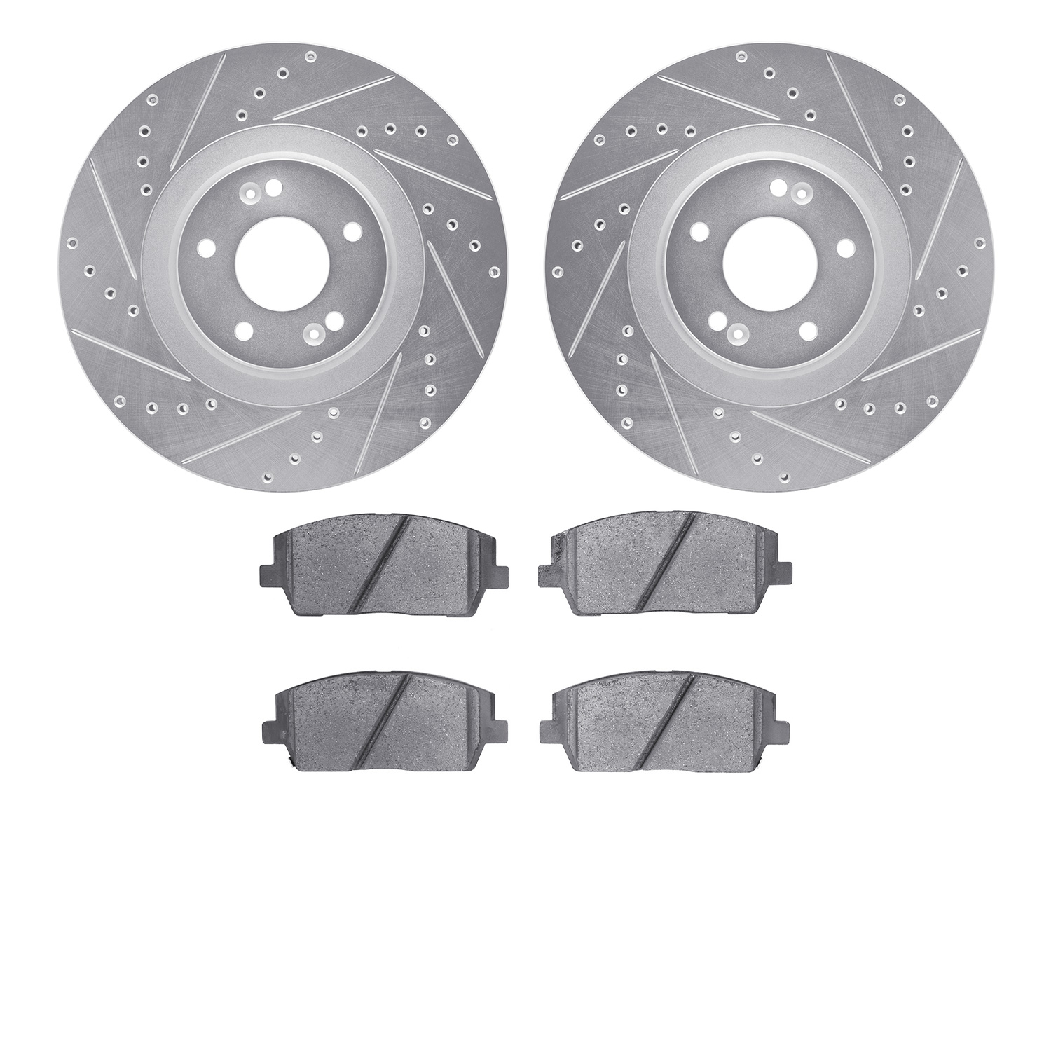 7502-21053 Drilled/Slotted Brake Rotors w/5000 Advanced Brake Pads Kit [Silver], Fits Select Kia/Hyundai/Genesis, Position: Fron