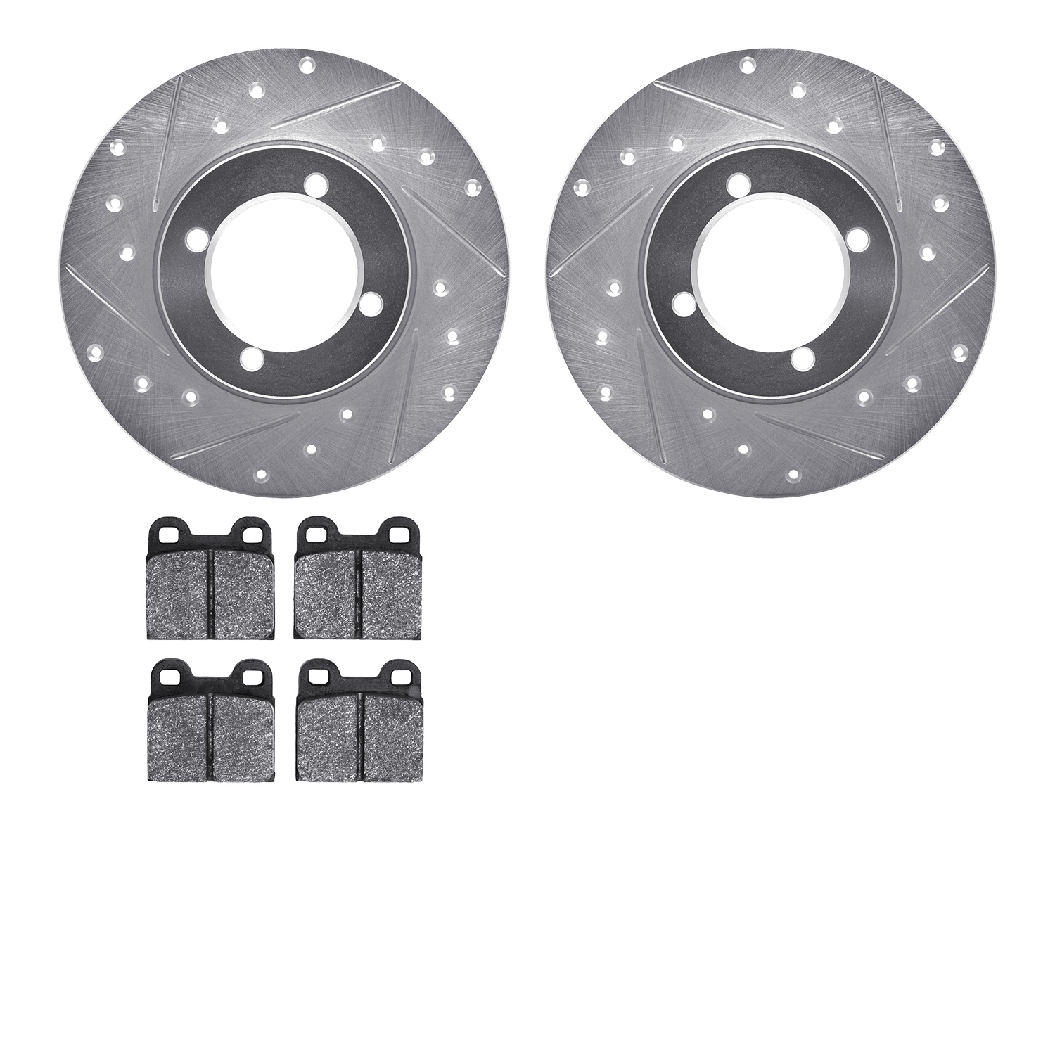 7502-22002 Drilled/Slotted Brake Rotors w/5000 Advanced Brake Pads Kit [Silver], 1967-1971 Opel, Position: Front