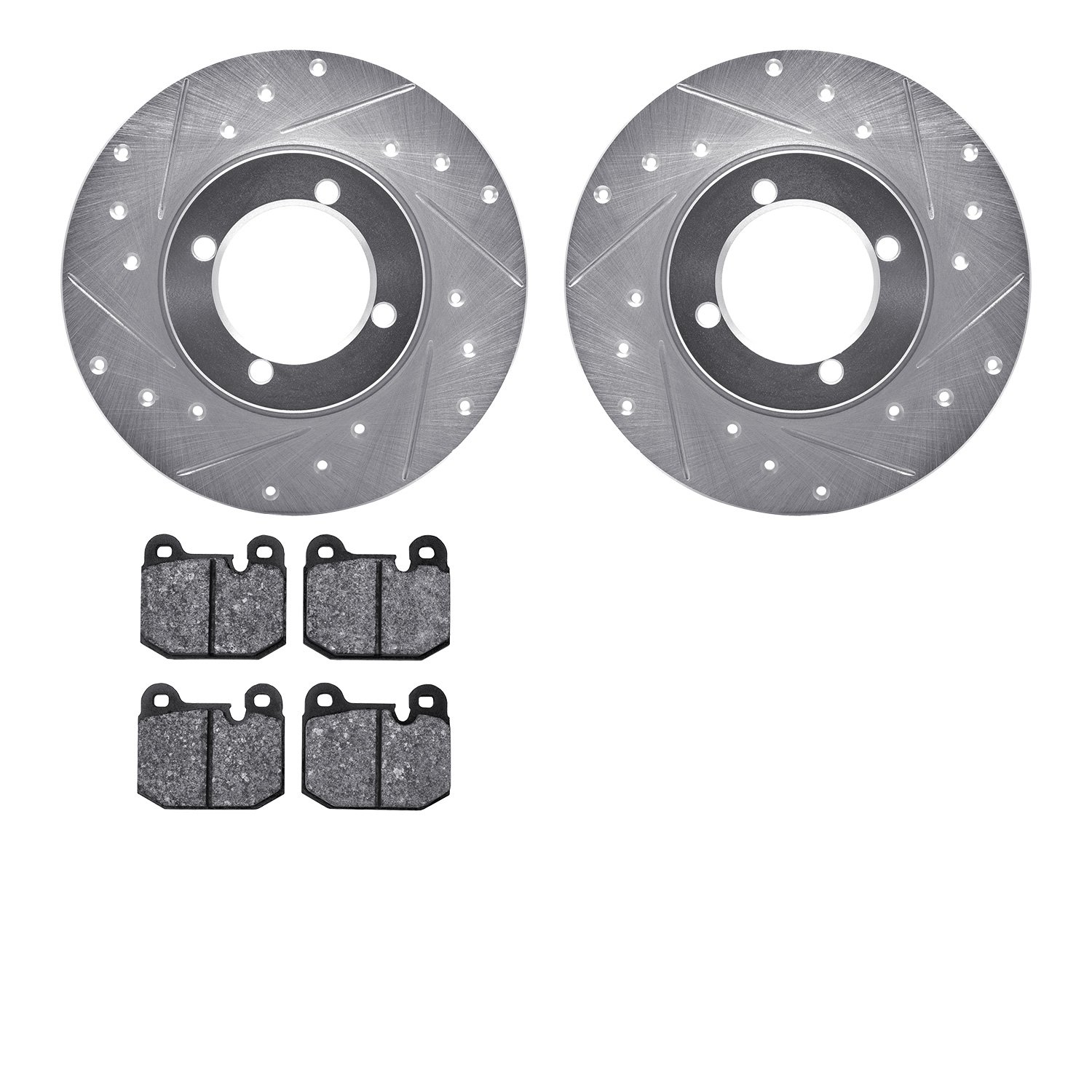 7502-22003 Drilled/Slotted Brake Rotors w/5000 Advanced Brake Pads Kit [Silver], 1974-1974 Opel, Position: Front