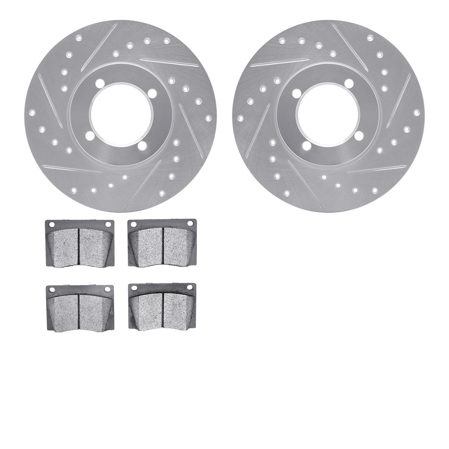 7502-22004 Drilled/Slotted Brake Rotors w/5000 Advanced Brake Pads Kit [Silver], 1976-1979 Lotus, Position: Front