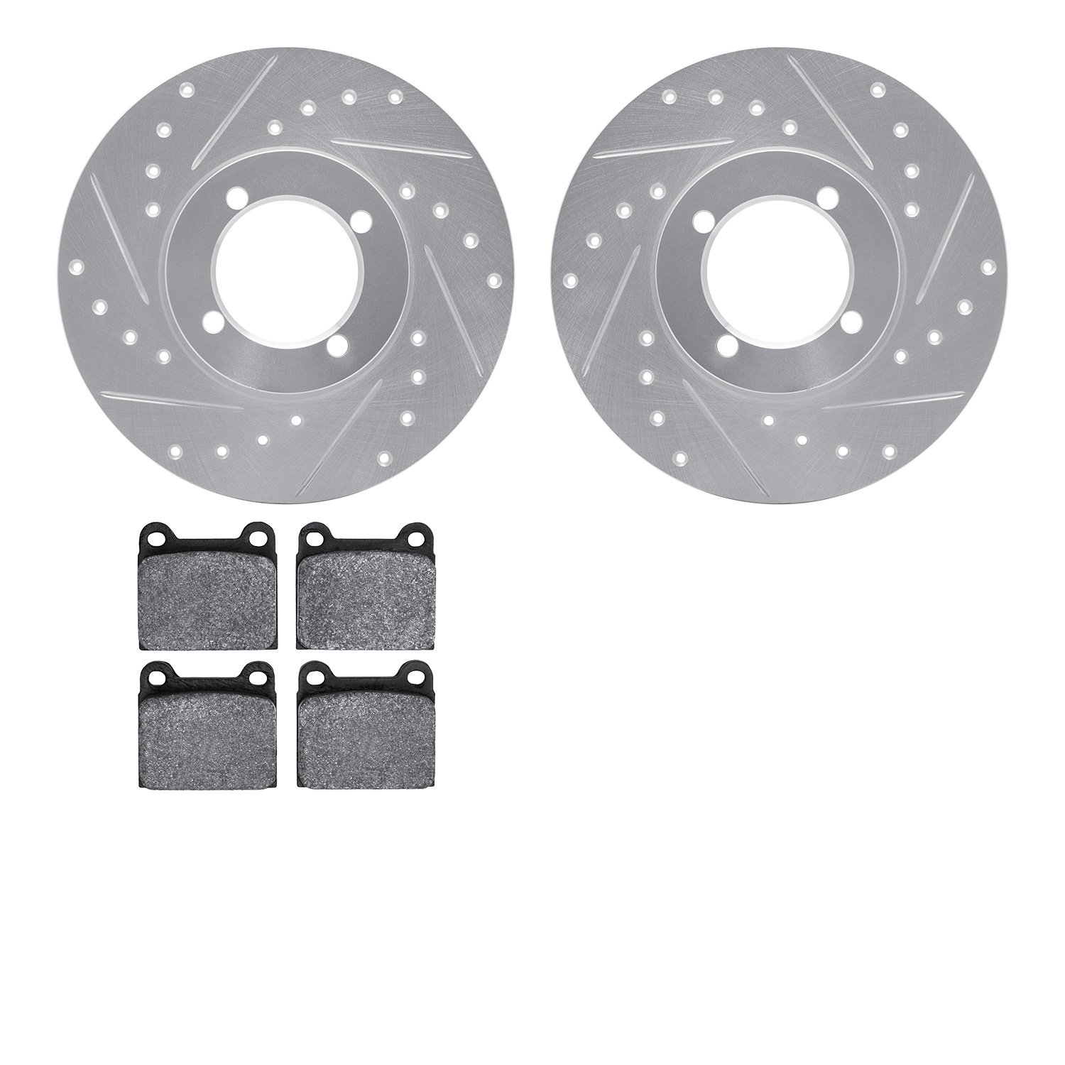 7502-22005 Drilled/Slotted Brake Rotors w/5000 Advanced Brake Pads Kit [Silver], 1974-1974 Opel, Position: Front
