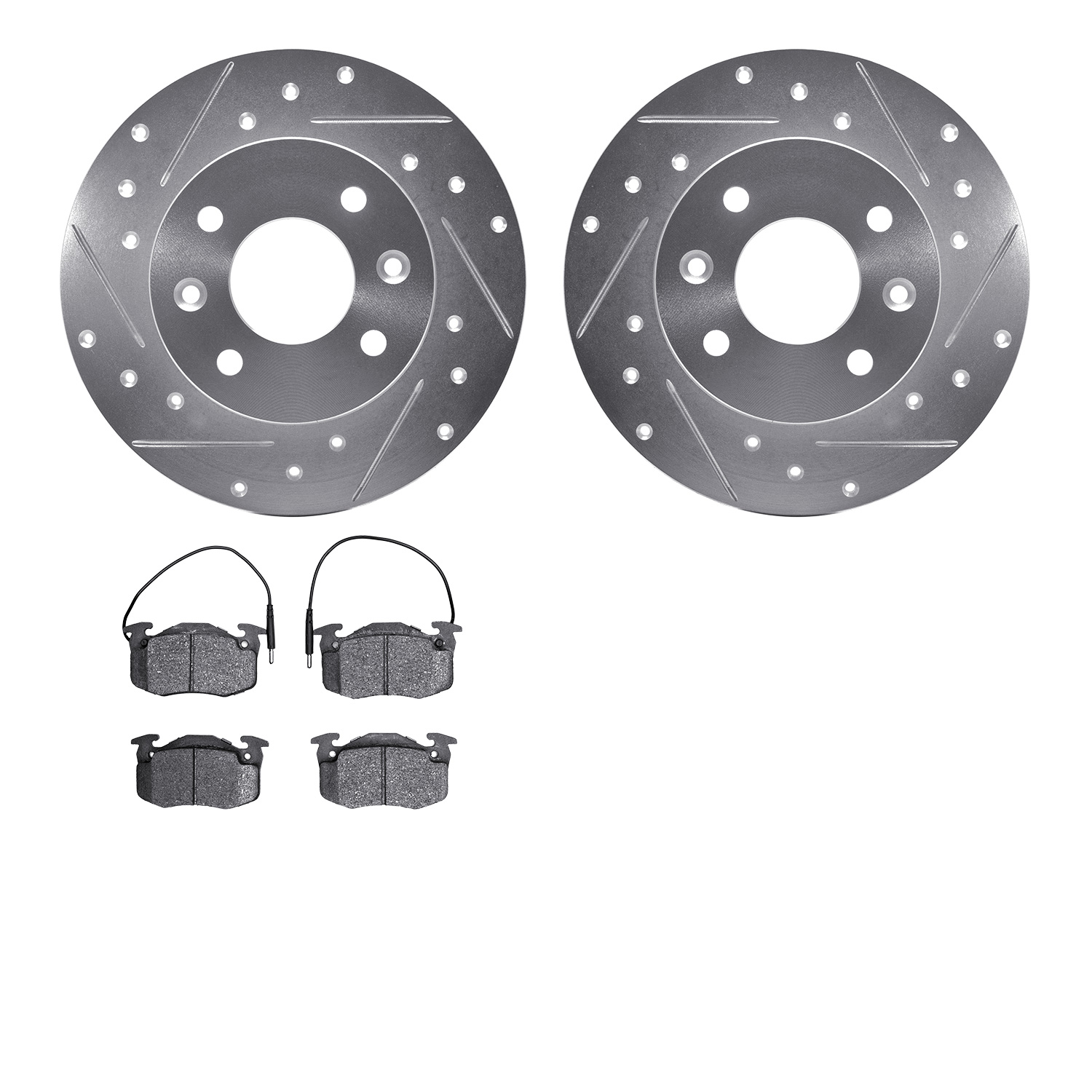 7502-23016 Drilled/Slotted Brake Rotors w/5000 Advanced Brake Pads Kit [Silver], 1981-1983 Renault, Position: Front