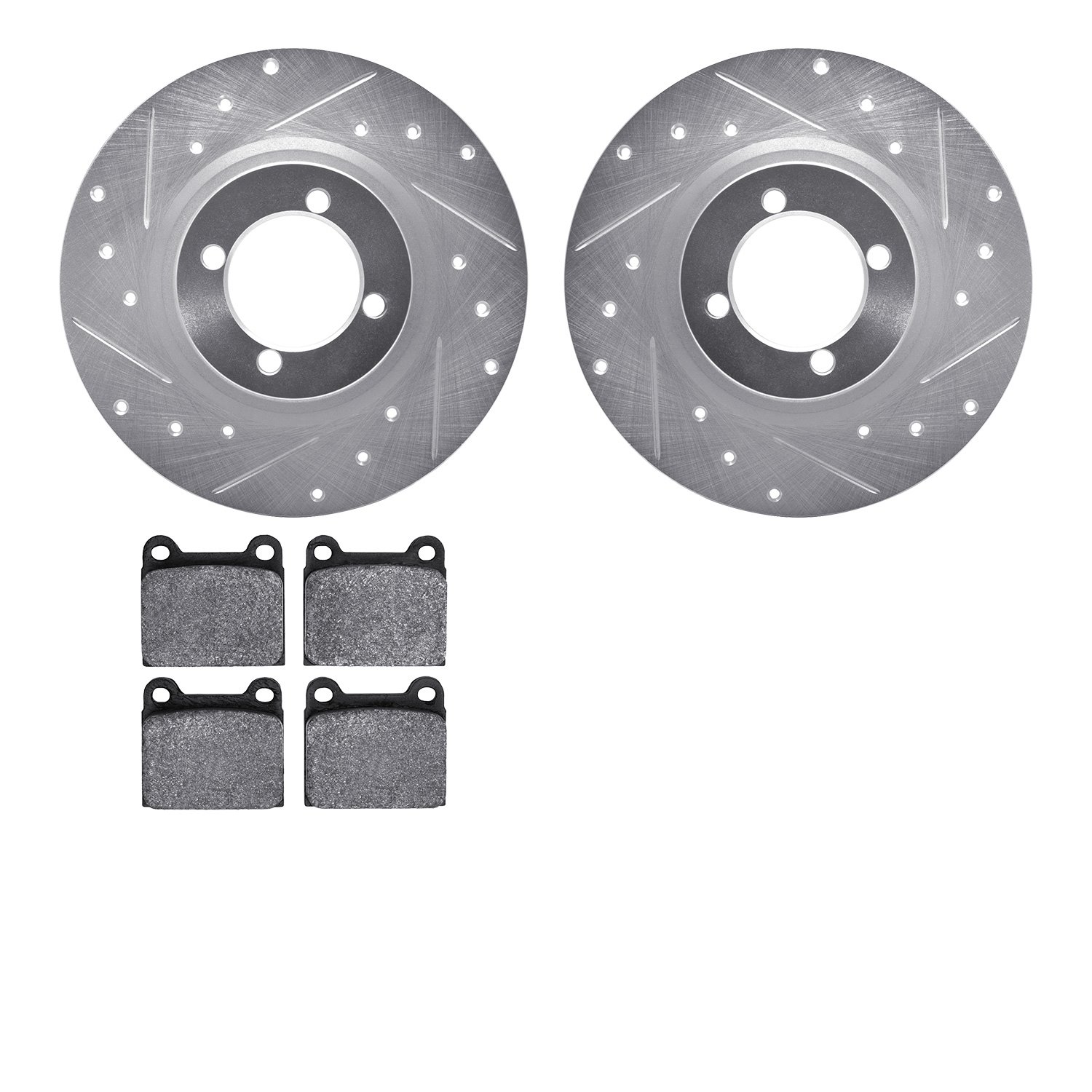 7502-31000 Drilled/Slotted Brake Rotors w/5000 Advanced Brake Pads Kit [Silver], 1967-1969 BMW, Position: Front