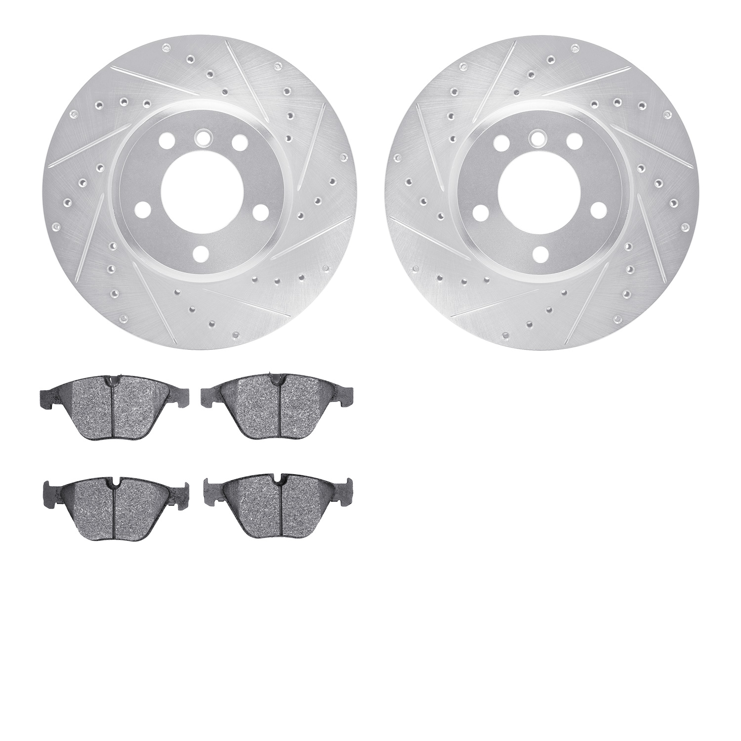7502-31059 Drilled/Slotted Brake Rotors w/5000 Advanced Brake Pads Kit [Silver], 2008-2010 BMW, Position: Front